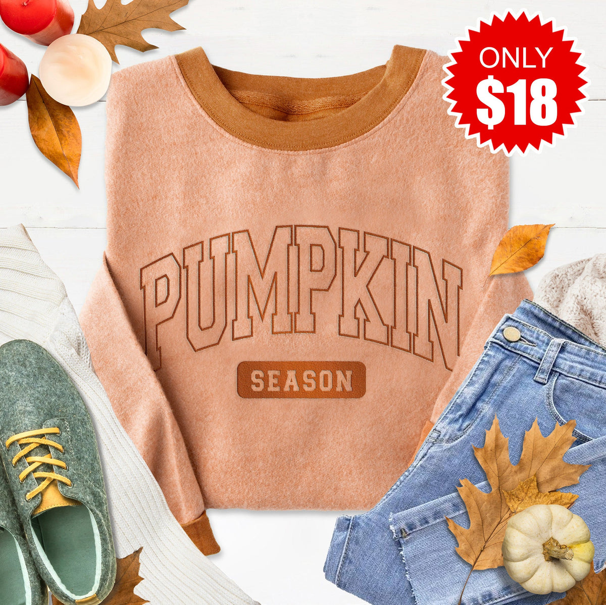Pumpkin Season Fuzzy Embroidered Crewneck Sweatshirt - 18 product image 1