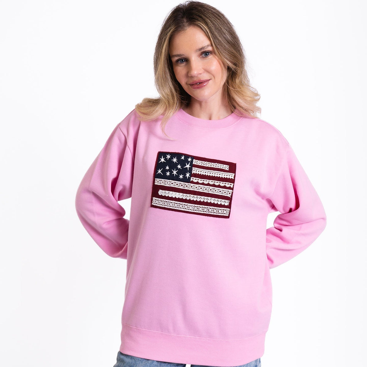 Embellished Patchwork Flag Crewneck Sweatshirt product image 5