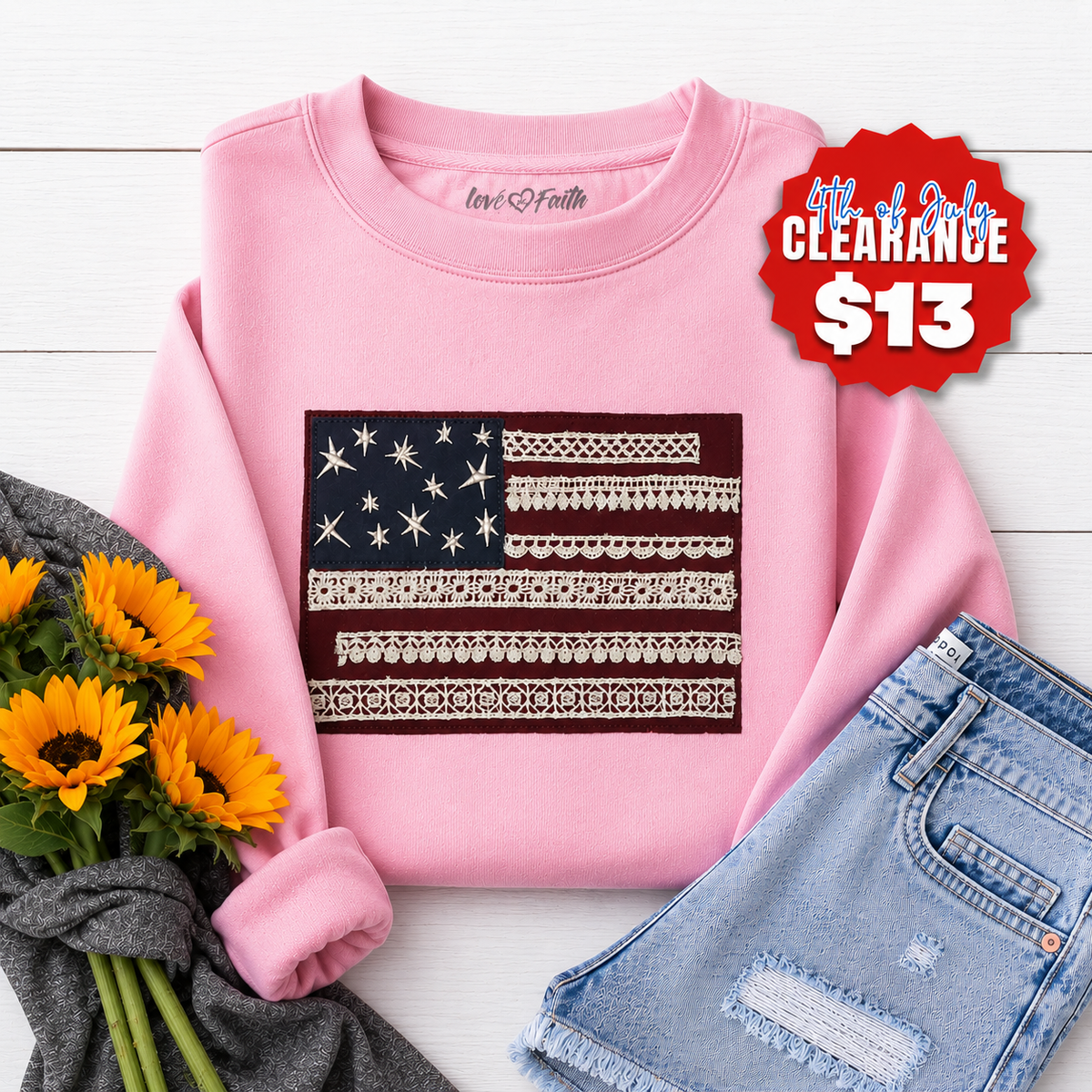 Embellished Patchwork Flag Crewneck Sweatshirt product image 1