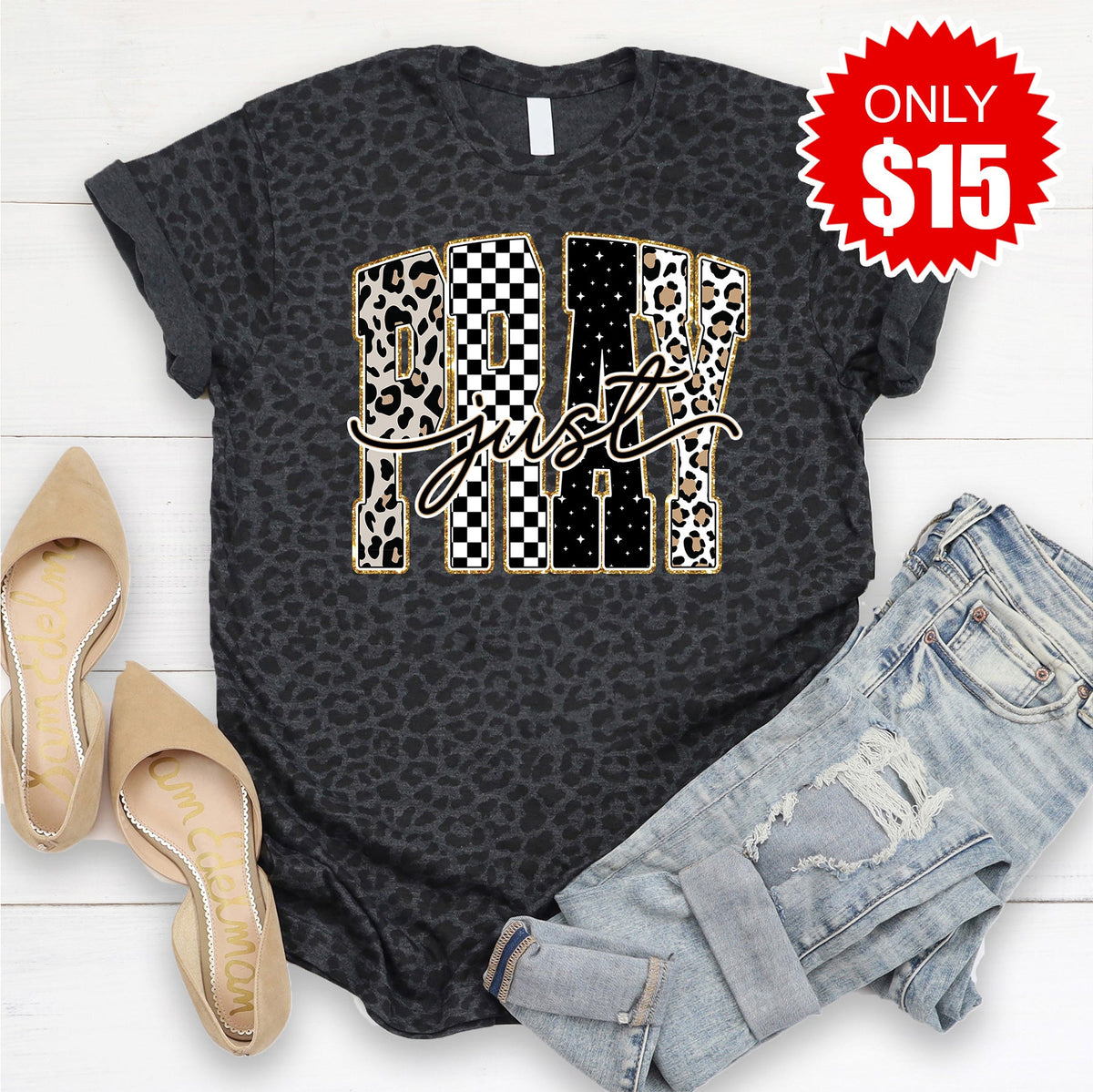 Just Pray Tee - Black Leopard - 15 product image 1