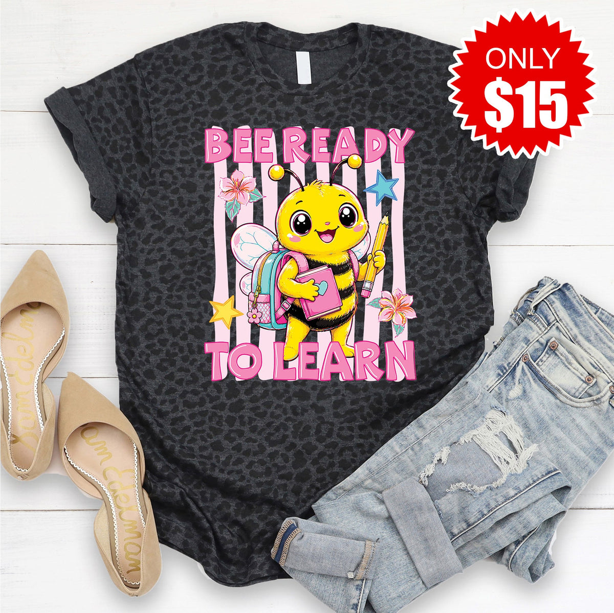 Bee Ready To Learn Tee - Black Leopard - 15 product image 1