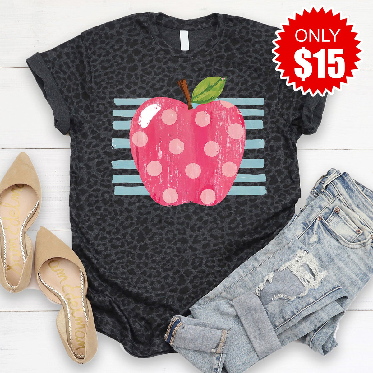 Teacher Apple Tee - Black Leopard - 15 product image 1