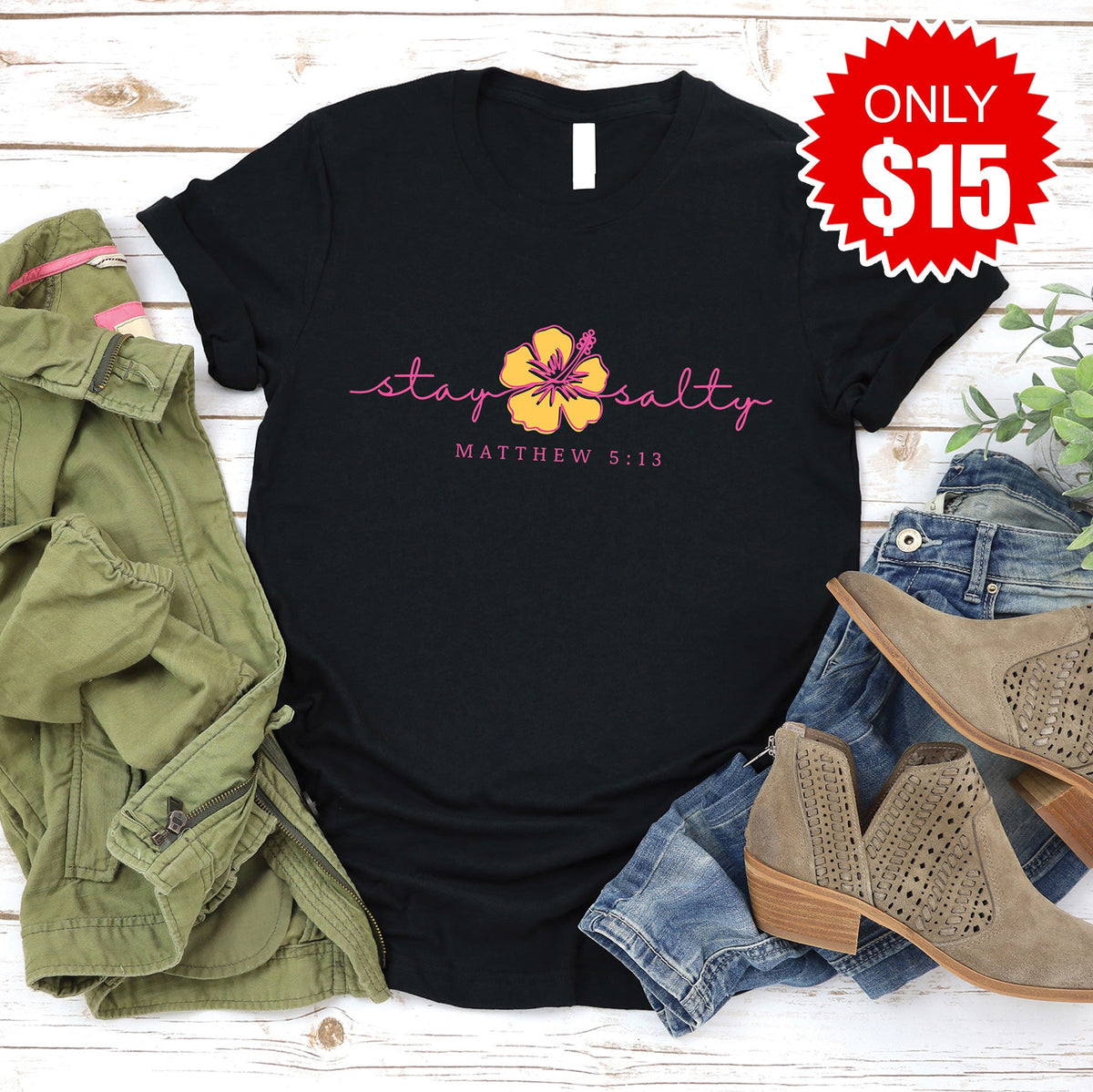 Stay Salty Hibiscus Tee - Black - 15 product image 1