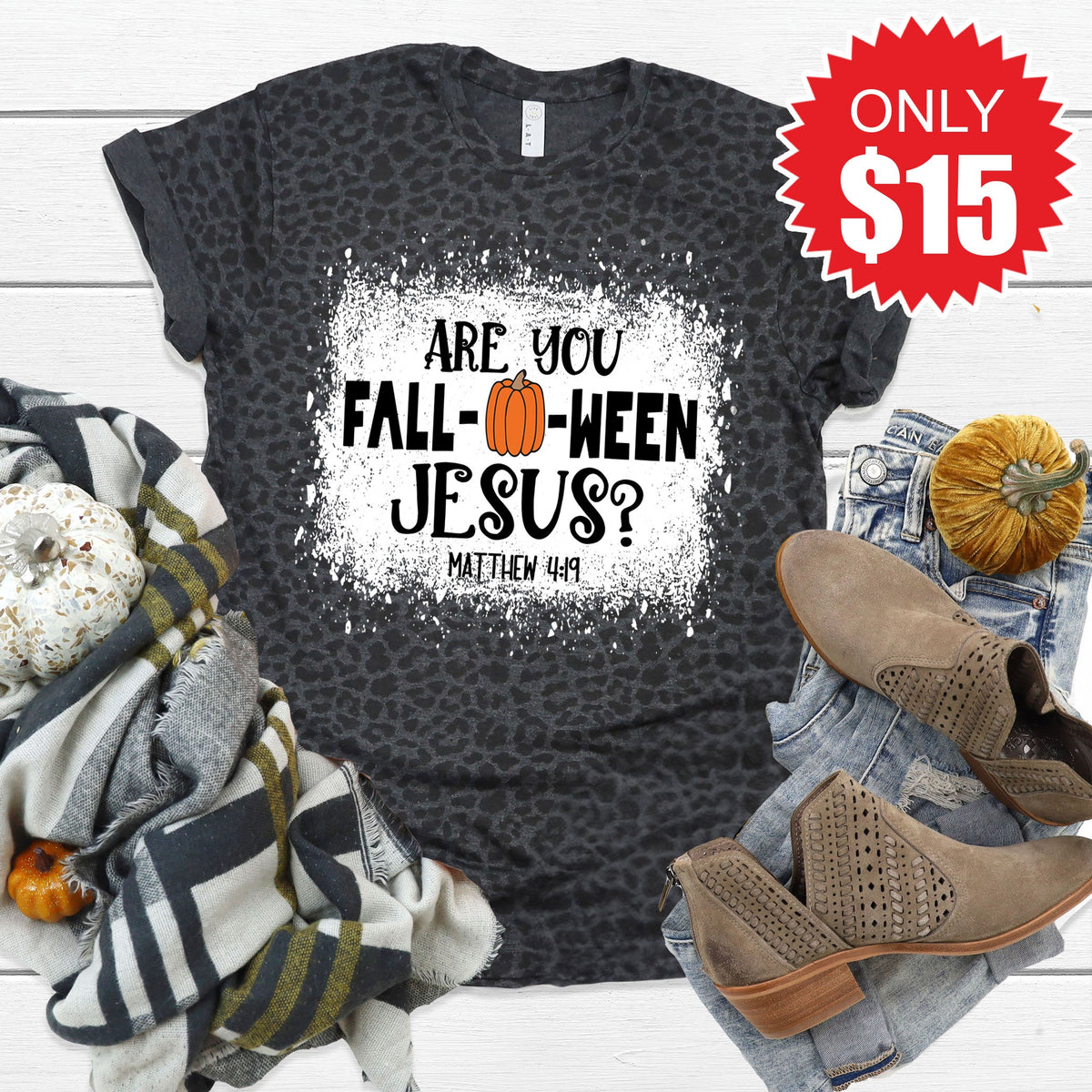 Are You Fall-O-Ween Jesus Tee - Black Leopard - 15 product image 1