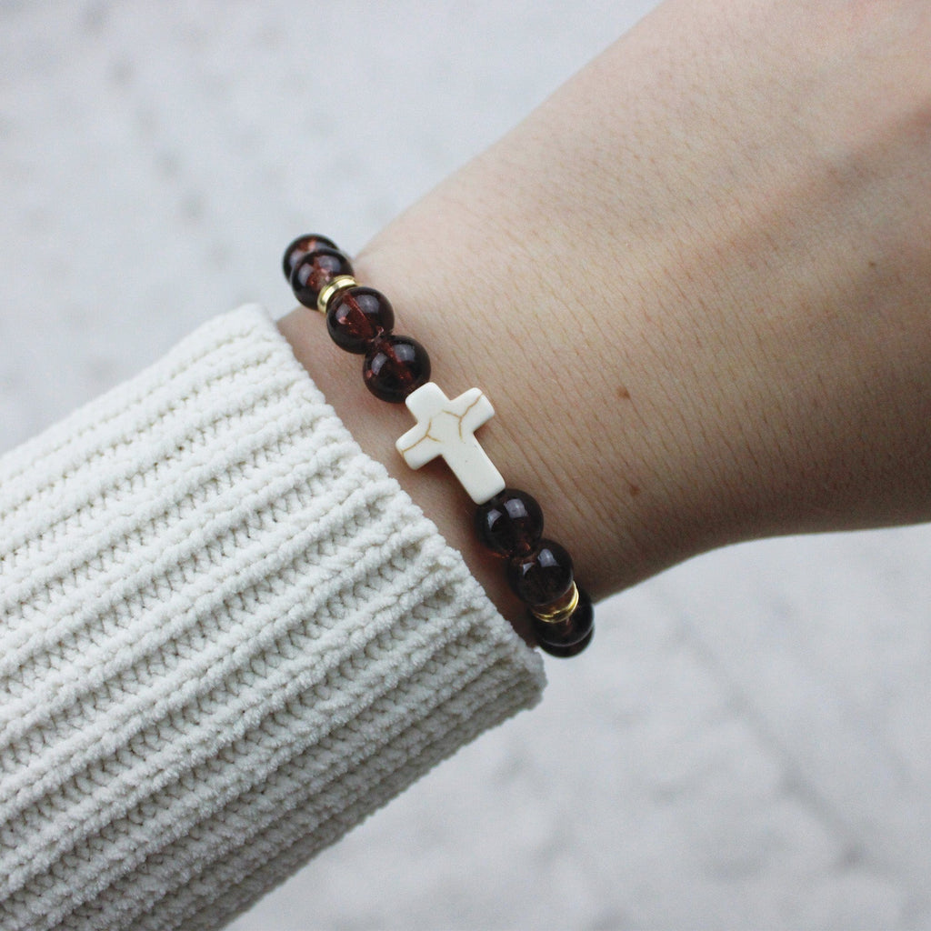 Cross Stone Bracelet - Tiger's Eye