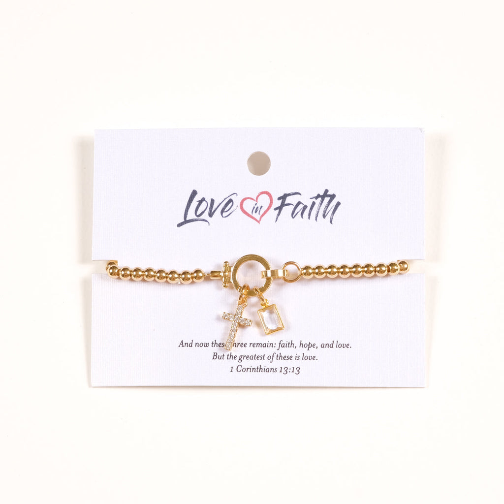 Cross Charm Bracelet - Gold  - One Size