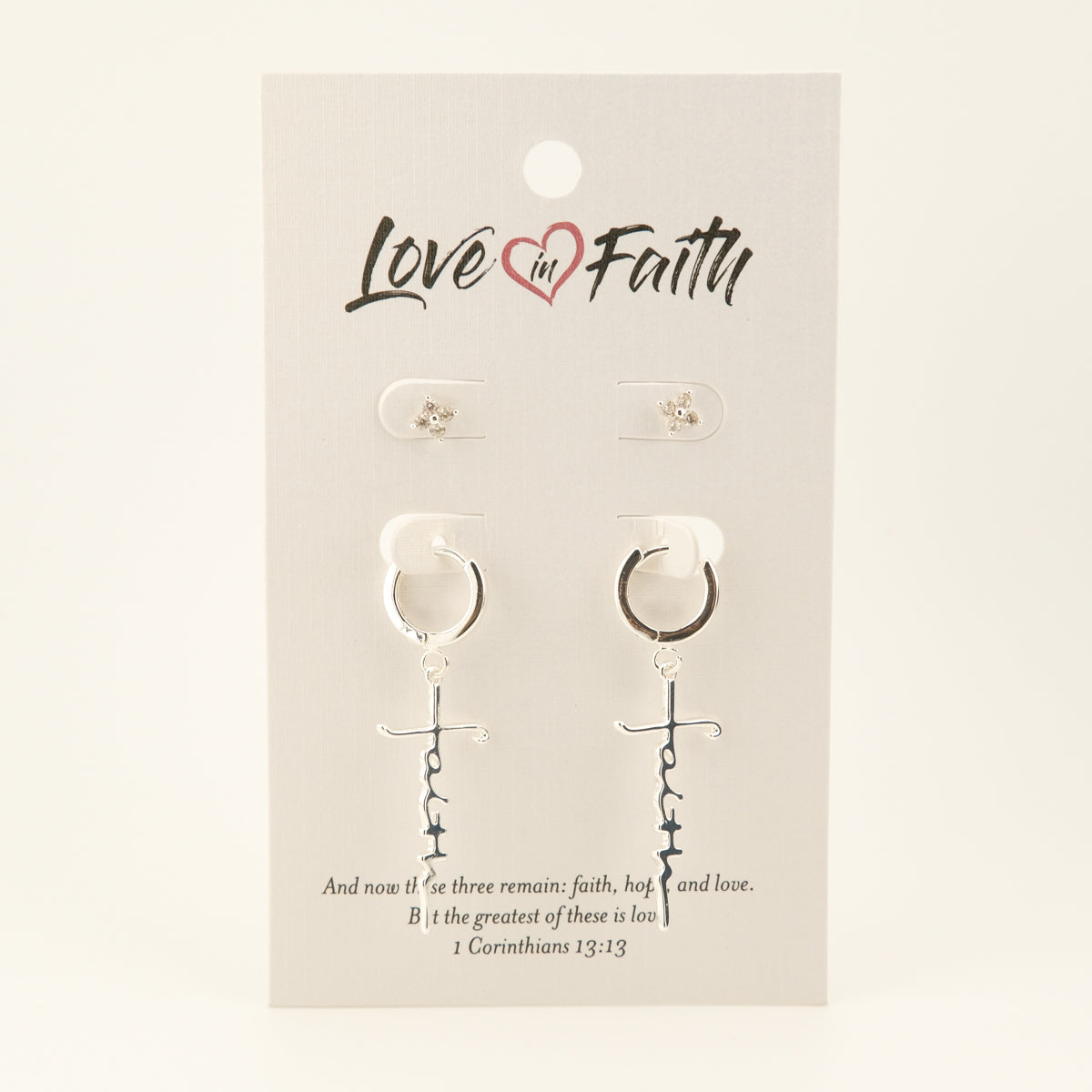 Faith Cross Silver Earring Set