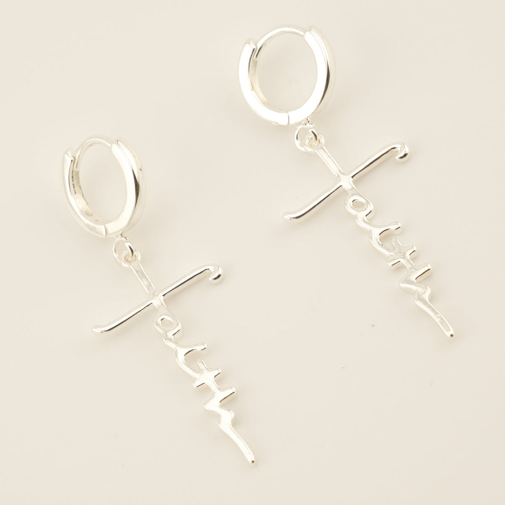 Faith Cross Silver Earring Set