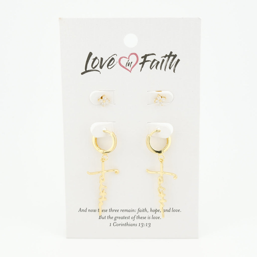 Faith Cross Gold Earring Set