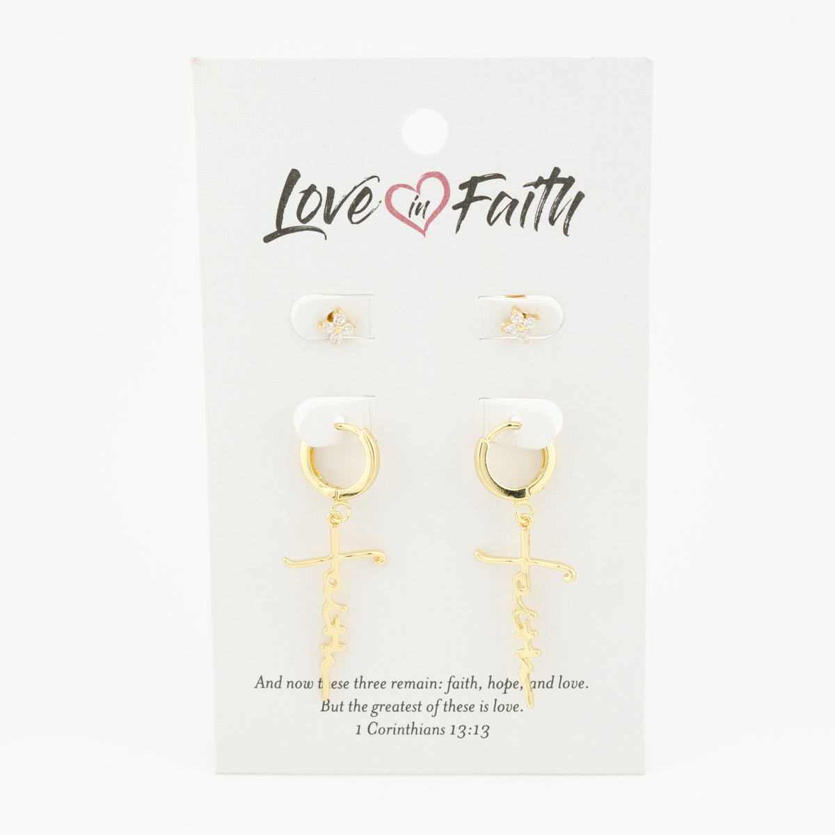 Faith Cross Gold Earring Set