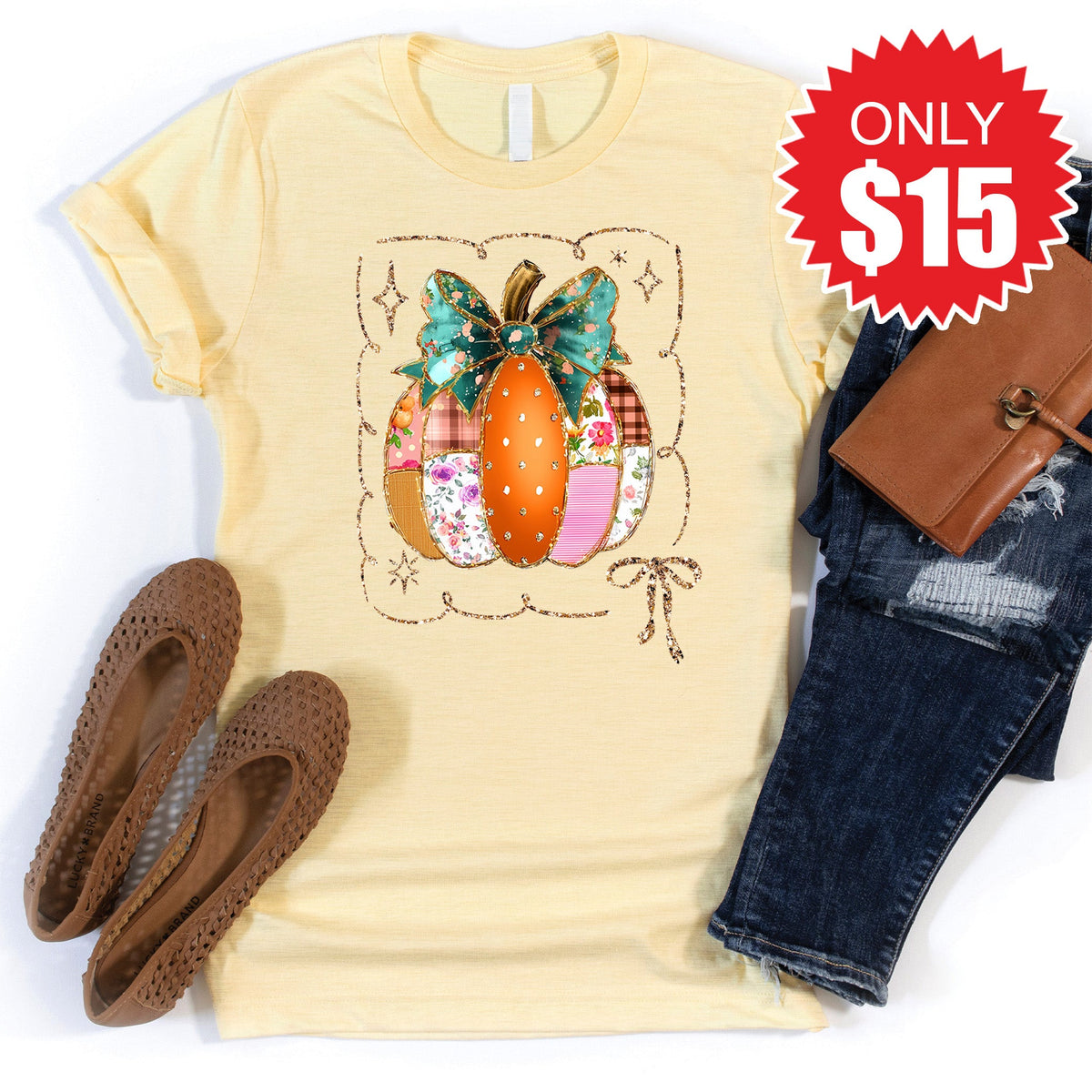 Patchwork Pumpkin Tee - Heather French Vanilla - 15 product image 1