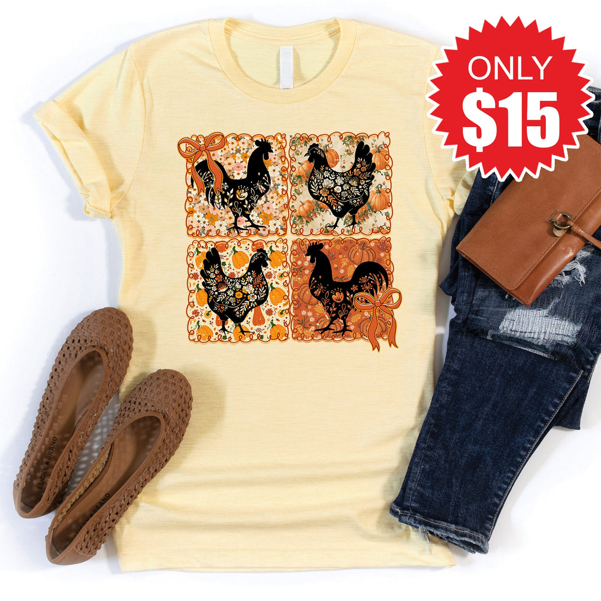 Chicken Patchwork Tee - Heather French Vanilla - 15 product image 1