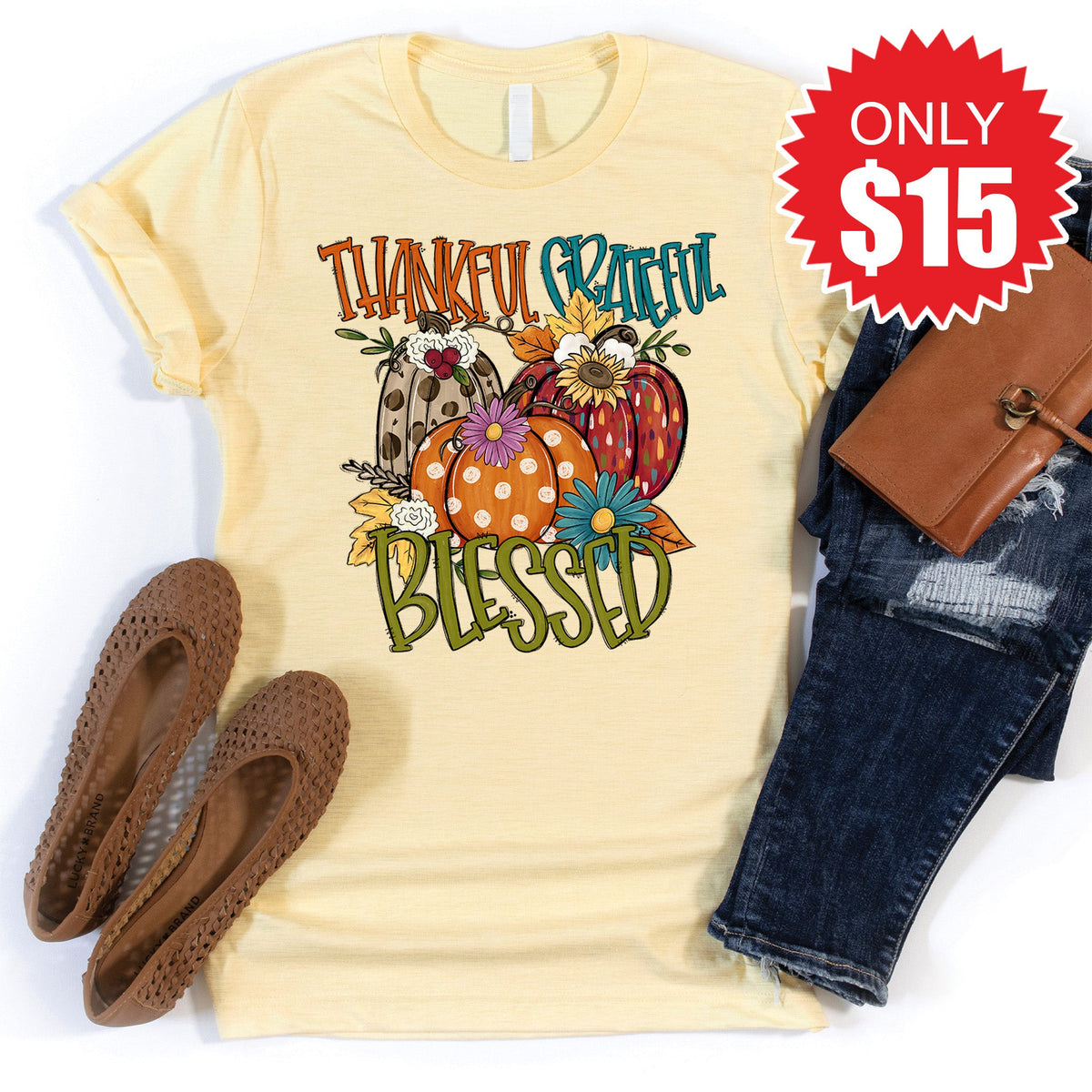 Thankful Grateful Blessed Fall Tee - Heather French Vanilla product image 1