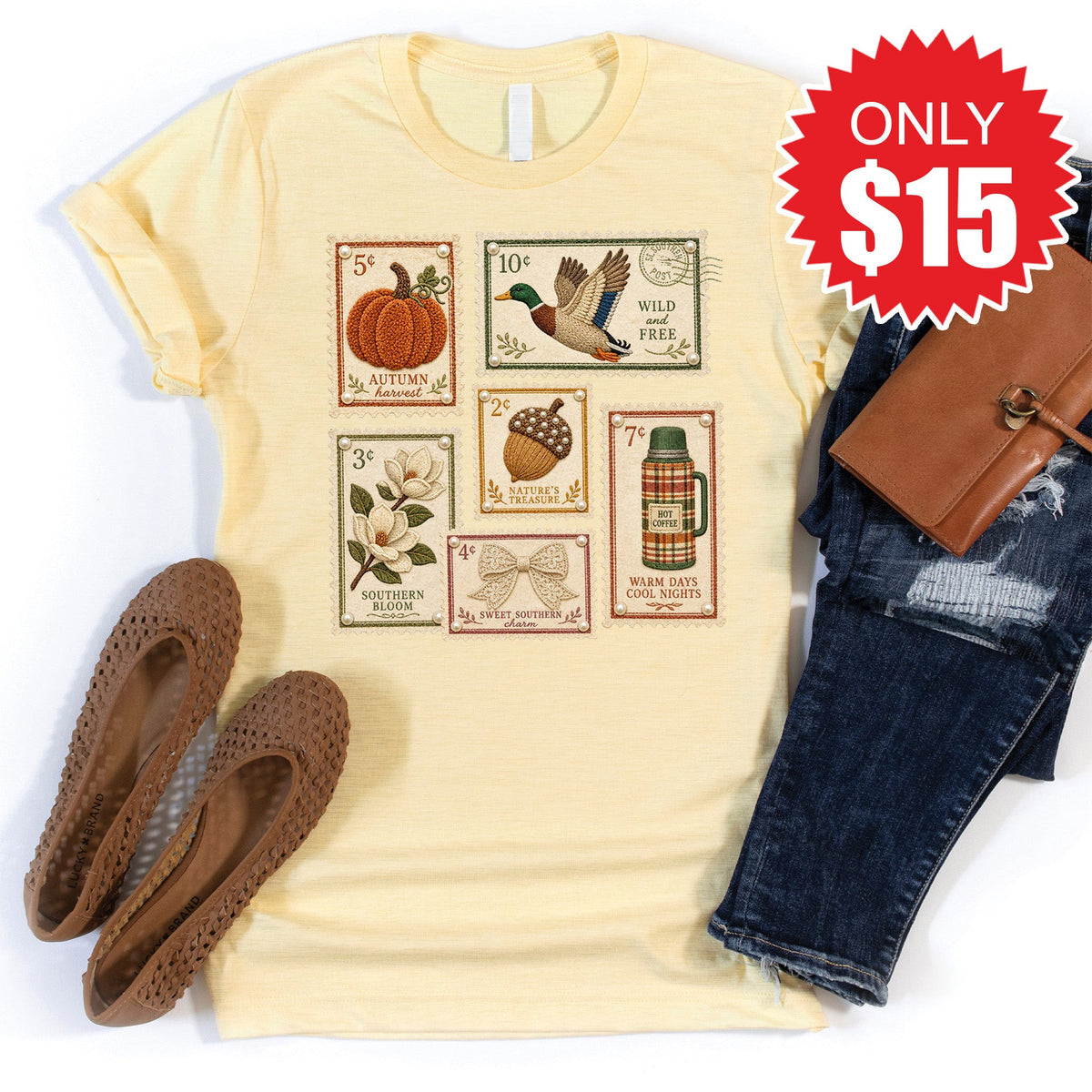 Fall Stamps Tee - Heather French Vanilla - 15 product image 1