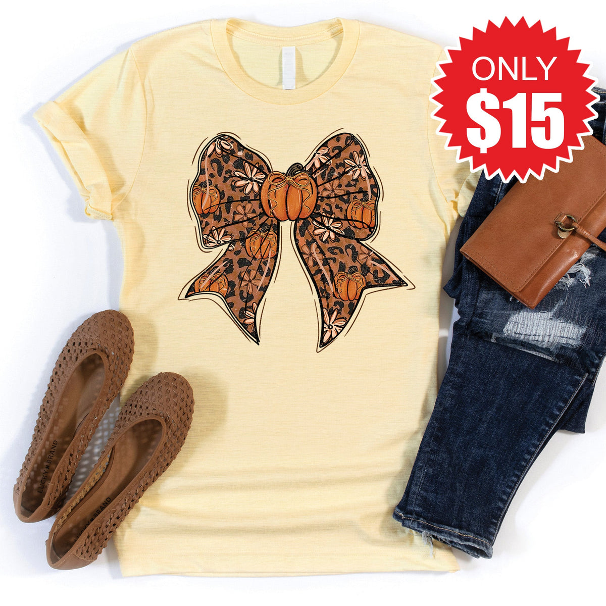 Pumpkin Bow Tee - Heather French Vanilla - 15 product image 1