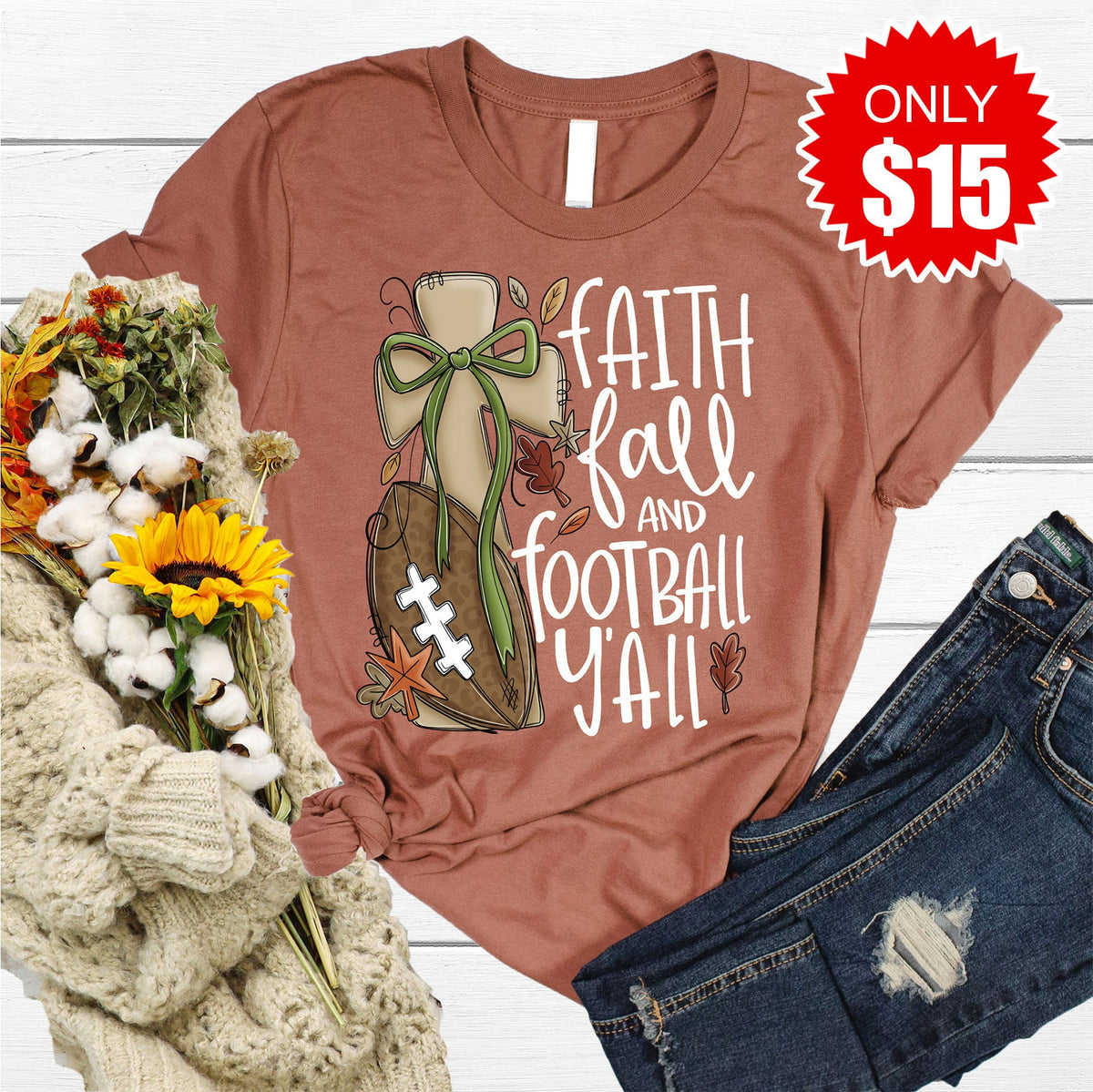 Faith Fall Football Tee - Heather Chestnut - 15 product image 1