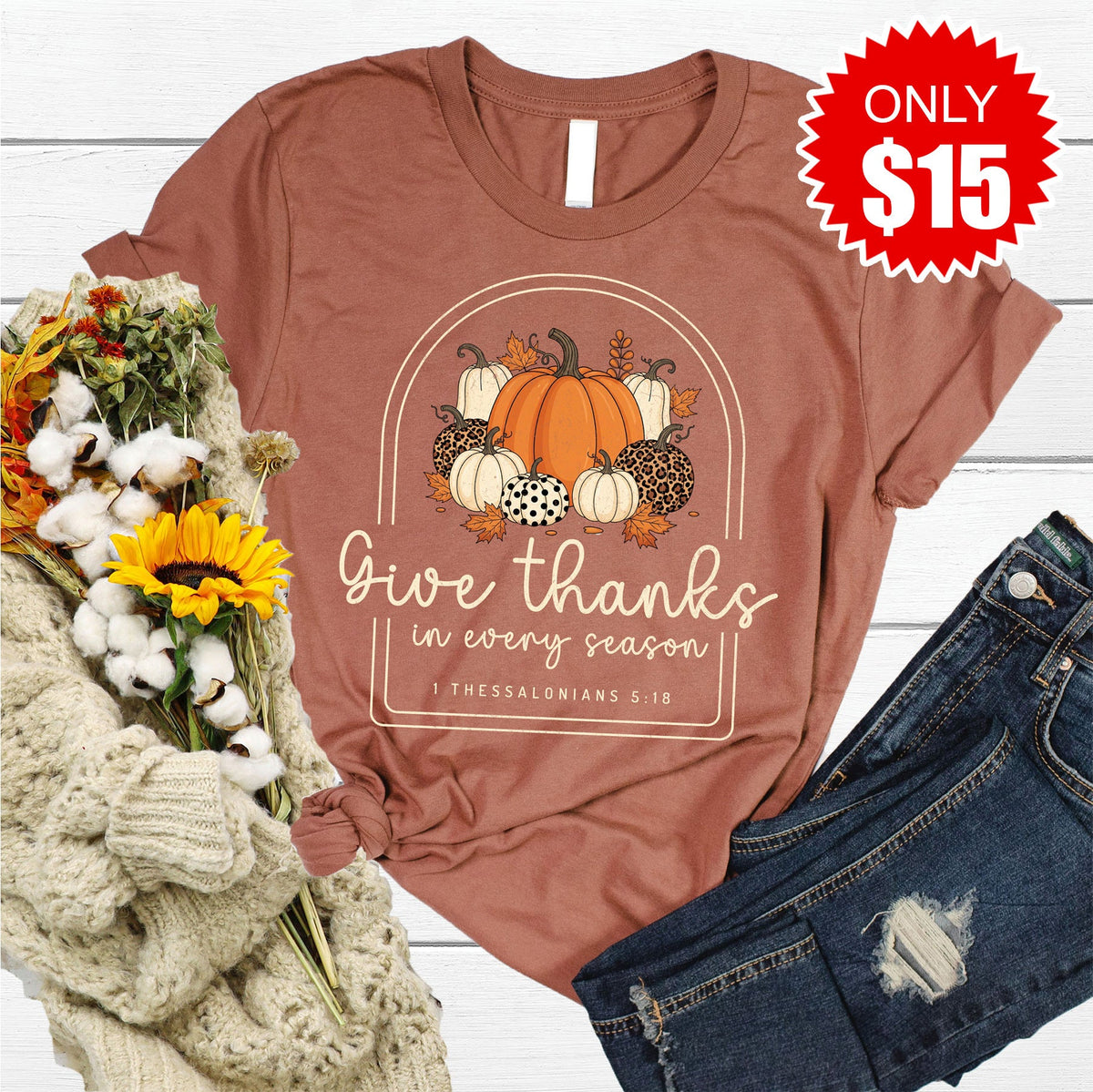 Give Thanks Pumpkins Tee - Heather Chestnut - 15 product image 1
