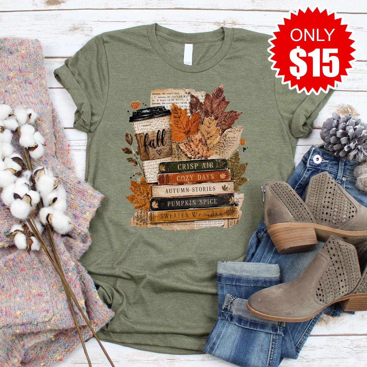 Fall Leaves Tee - Heather Olive - 15 product image 1