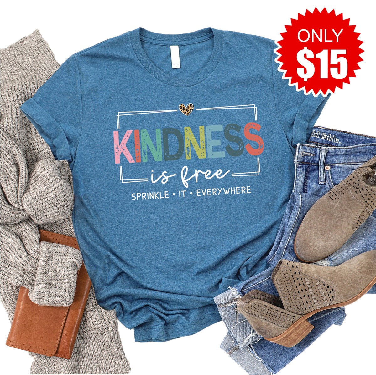Kindness Is Free Tee - Heather Deep Teal - 15 product image 1