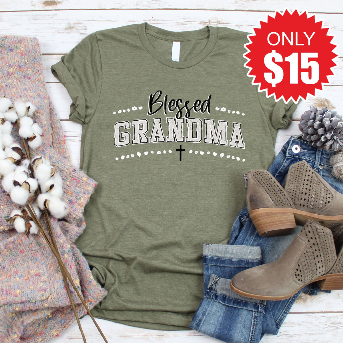Blessed Grandma Tee - Heather Olive - 15 product image 1