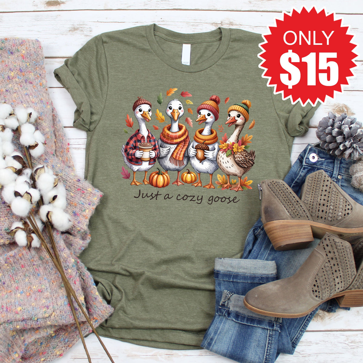 Cozy Goose Tee - Heather Olive - 15 product image 1