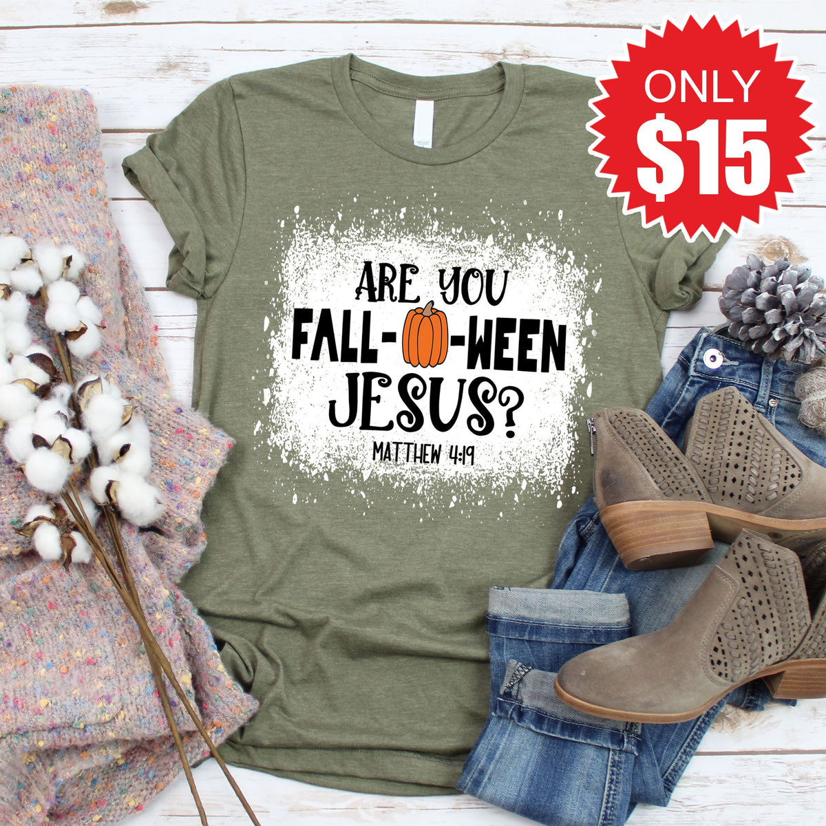 Are You Fall-O-Ween Jesus Tee - Heather Olive - 15 product image 1