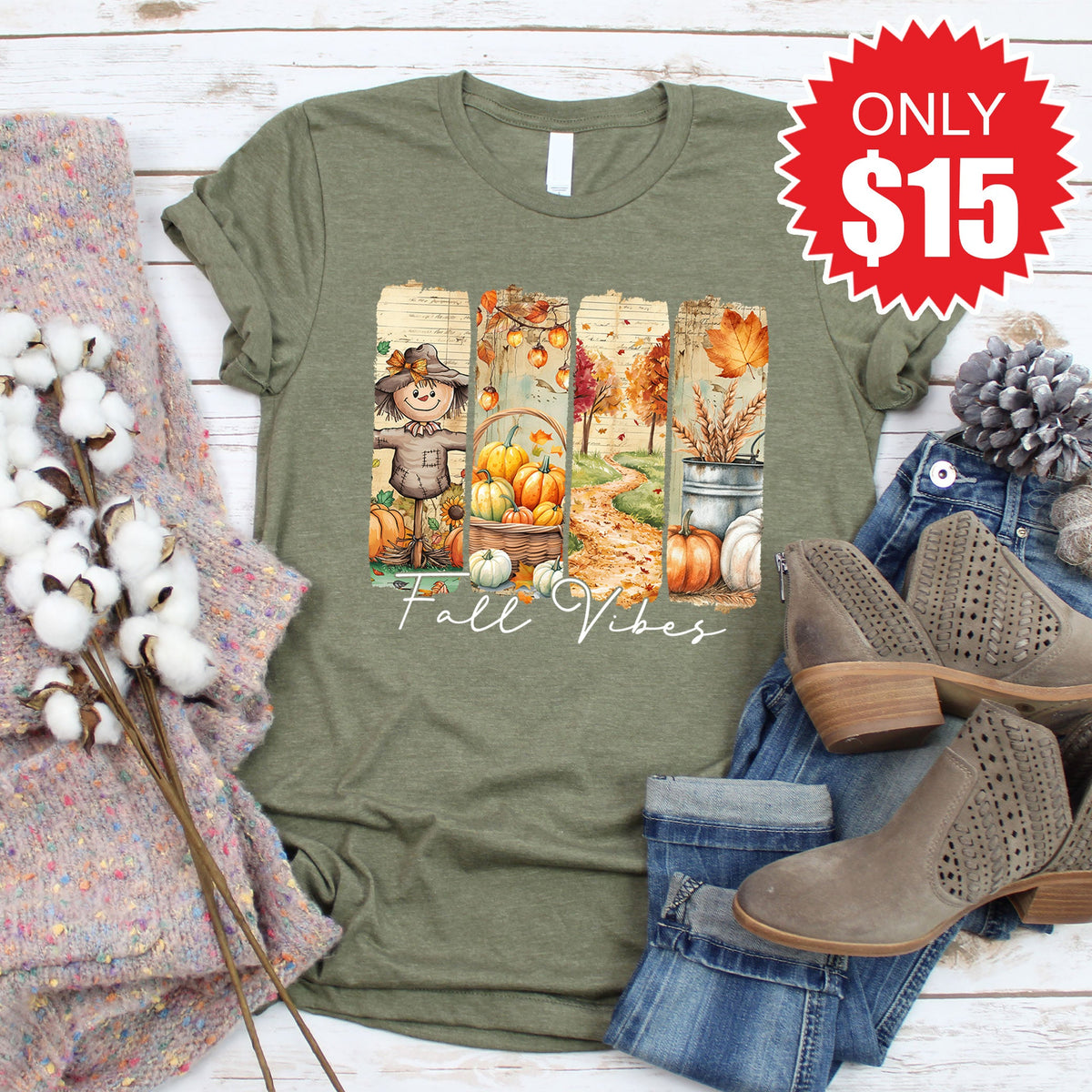 Fall Vibes Tee - Heather Olive - 15 product image 1