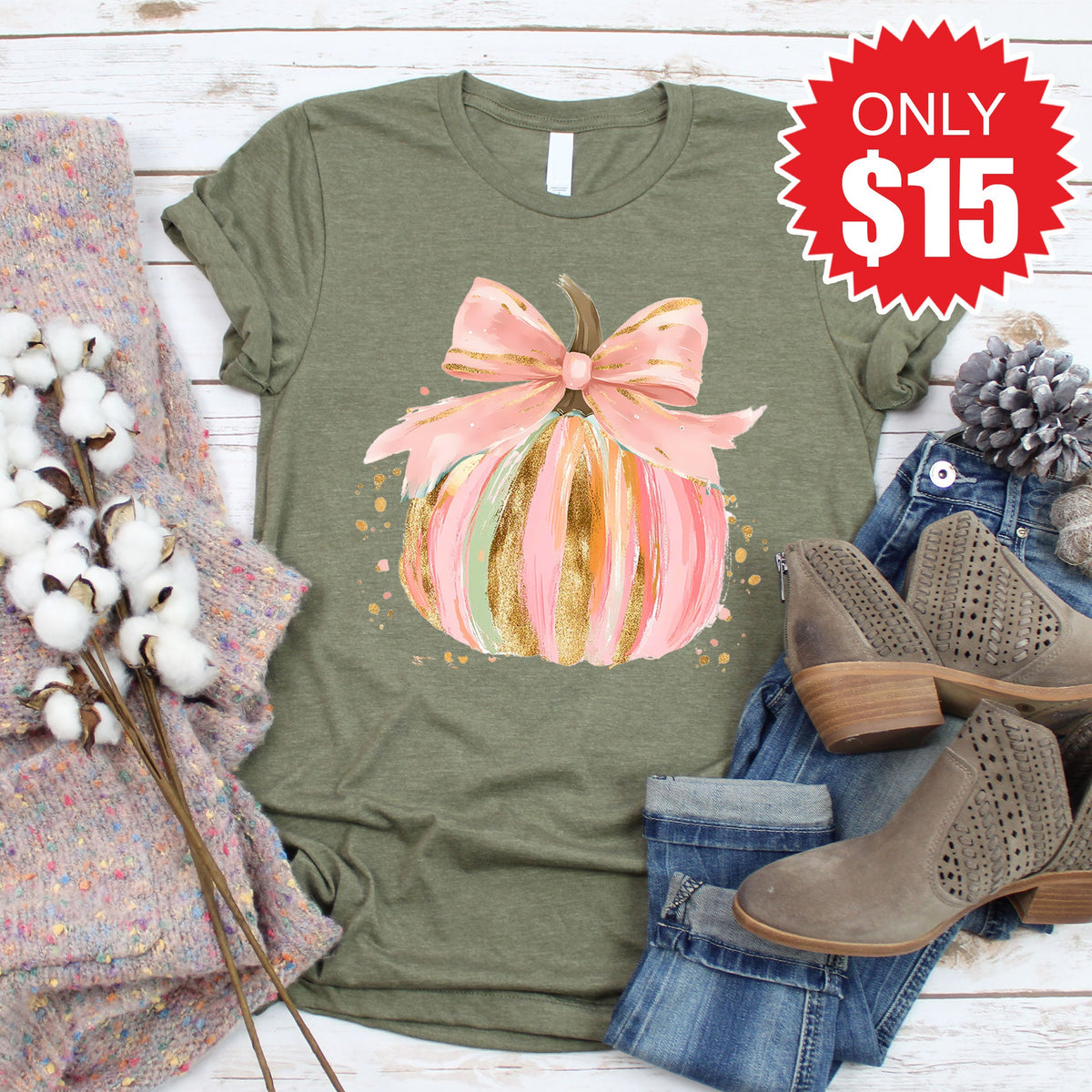 Pink Pumpkin Tee - Heather Olive - 15 product image 1