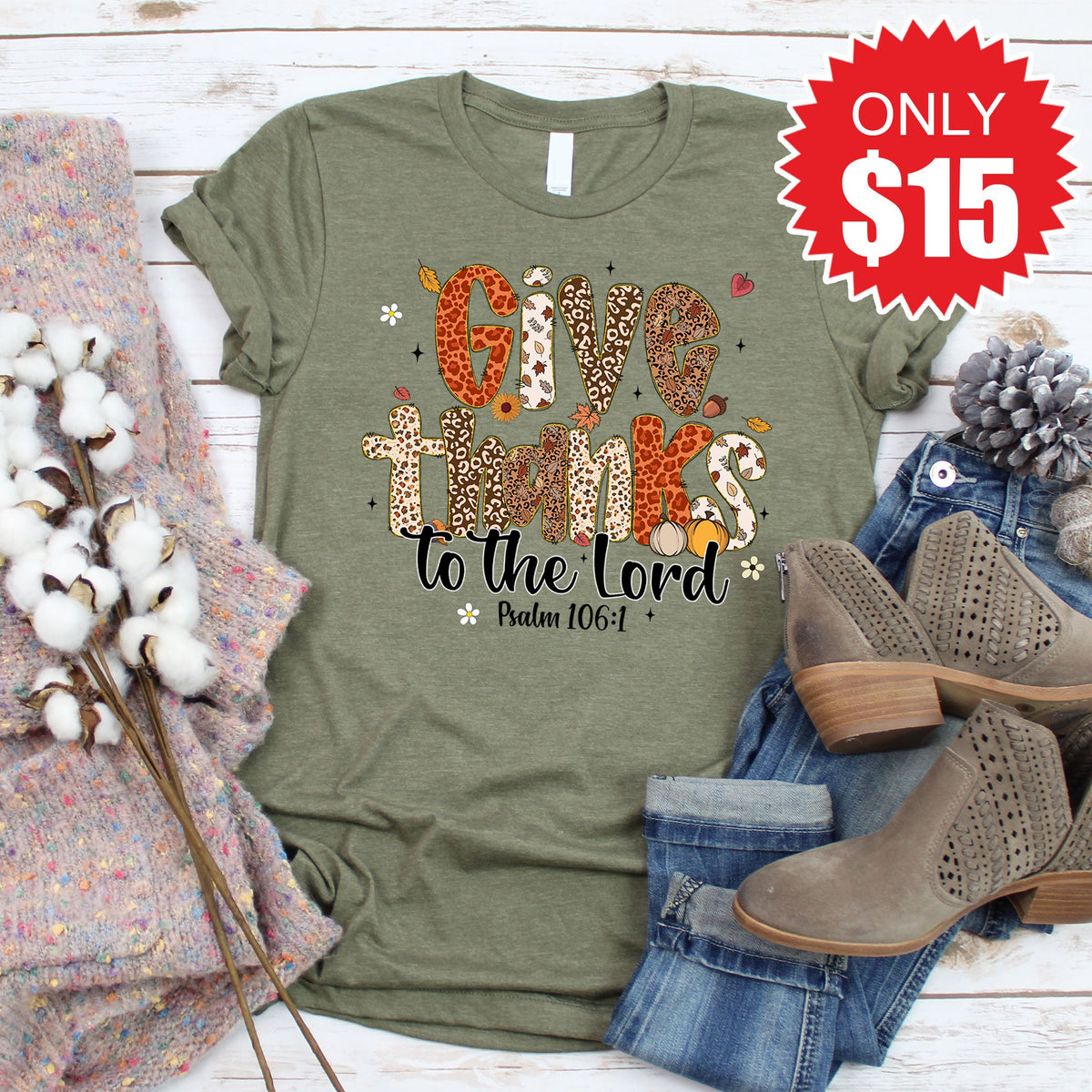 Give Thanks Tee - Heather Olive - 15 product image 1