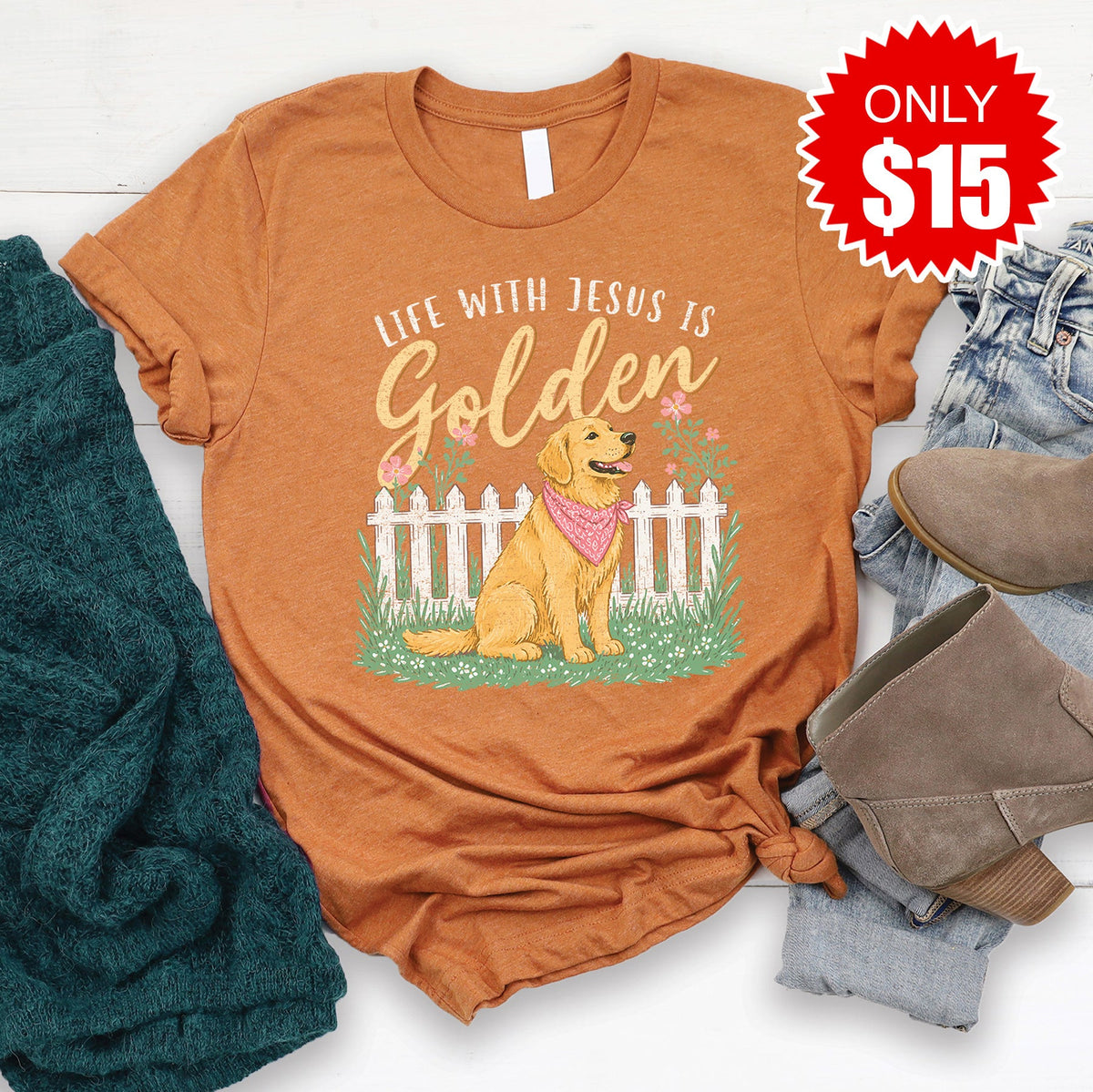 Life With Jesus is Golden Tee - Heather Autumn - 15 product image 1