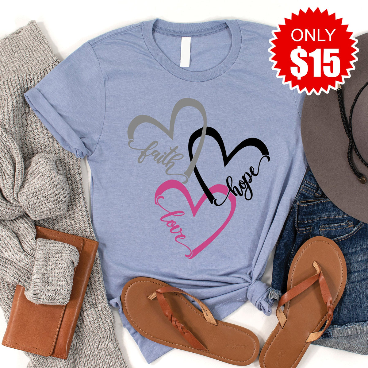 Faith Hope Love Tee - Heather Blue - 15 product image 1