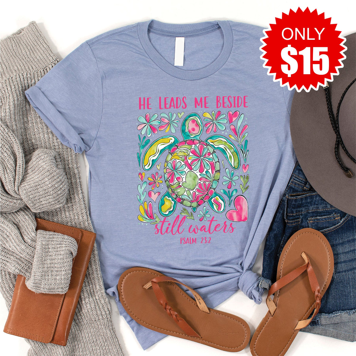 He Leads Me Tee - Heather Blue - 15 product image 1