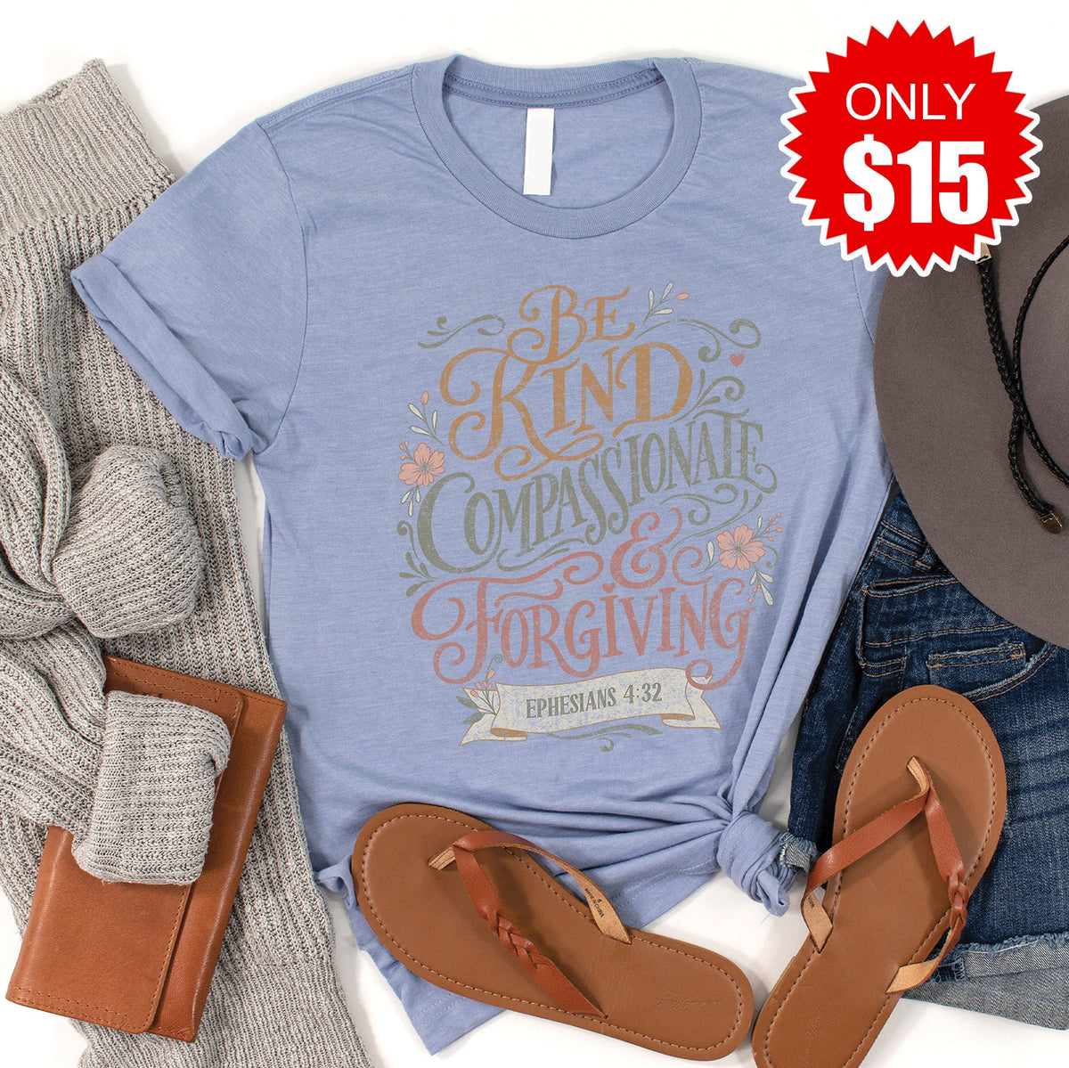 Kind Compassionate Forgiving Tee - Heather Blue - 15 product image 1