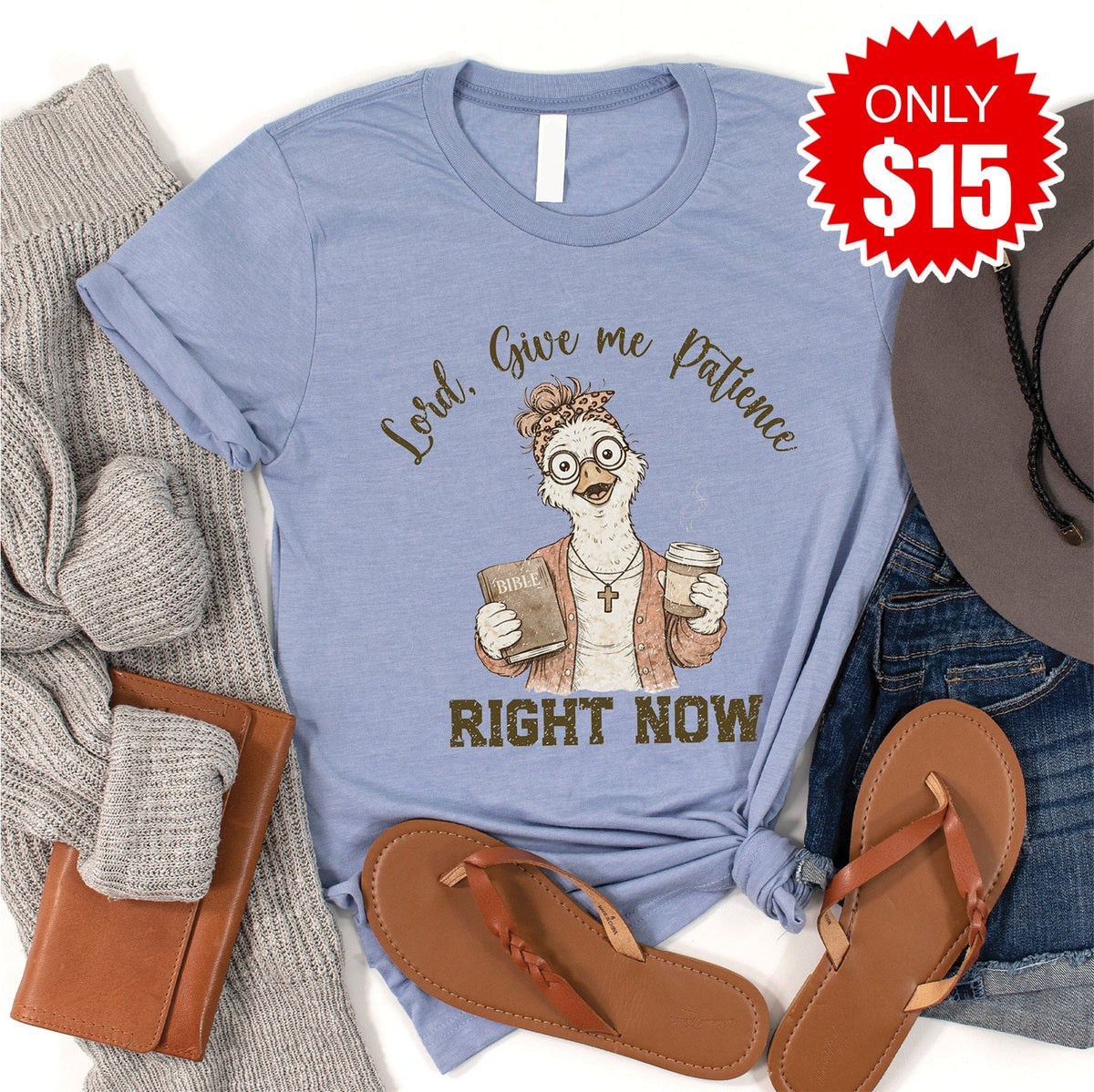 Lord Give Me Patience Tee - Heather Blue - 15 product image 1
