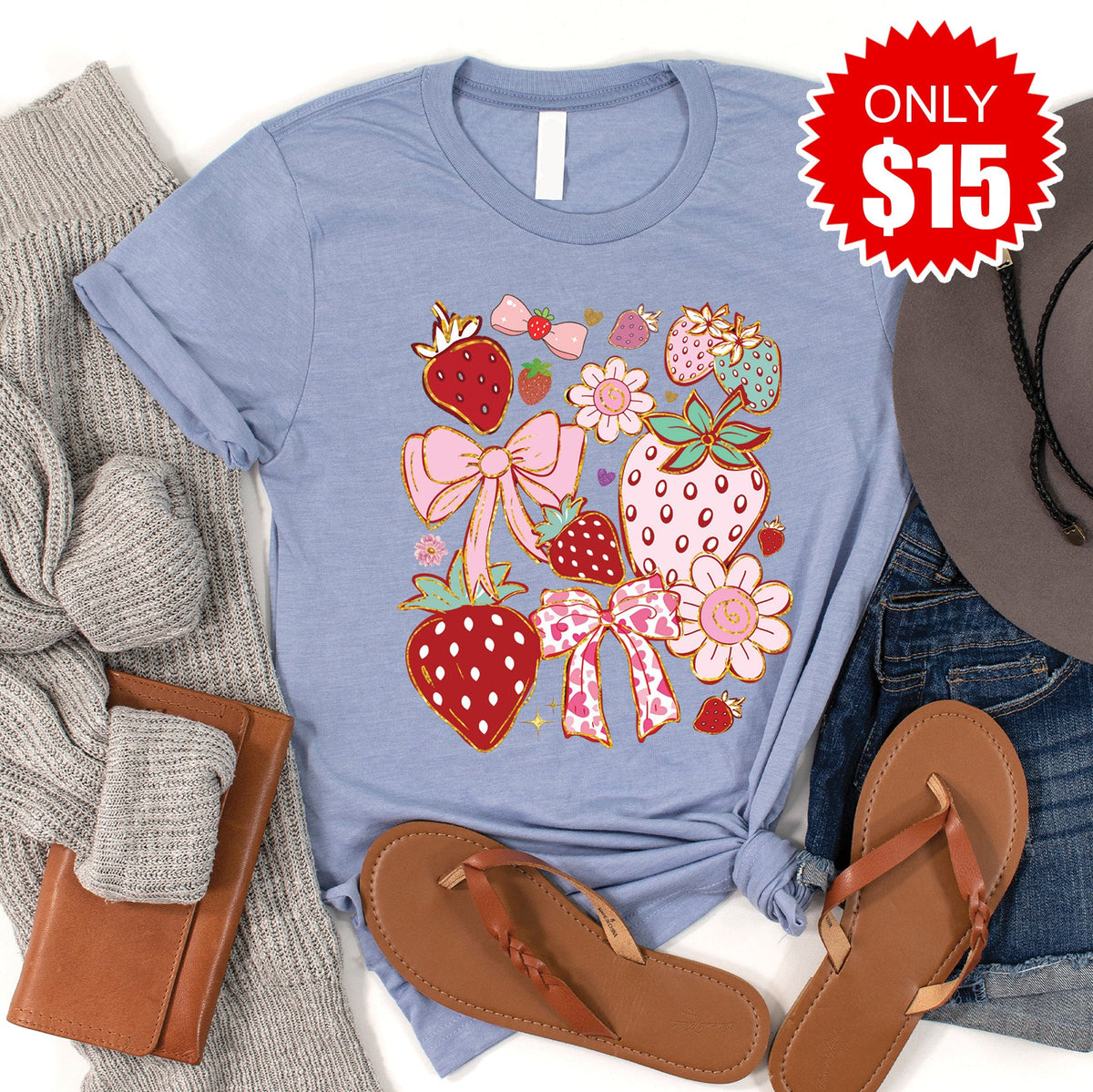 Strawberries Tee - Heather Blue - 15 product image 1