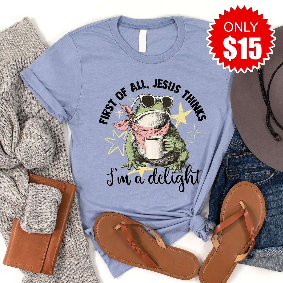 Jesus Thinks I'm a Delight Tee - Heather Blue - 15 product image 1