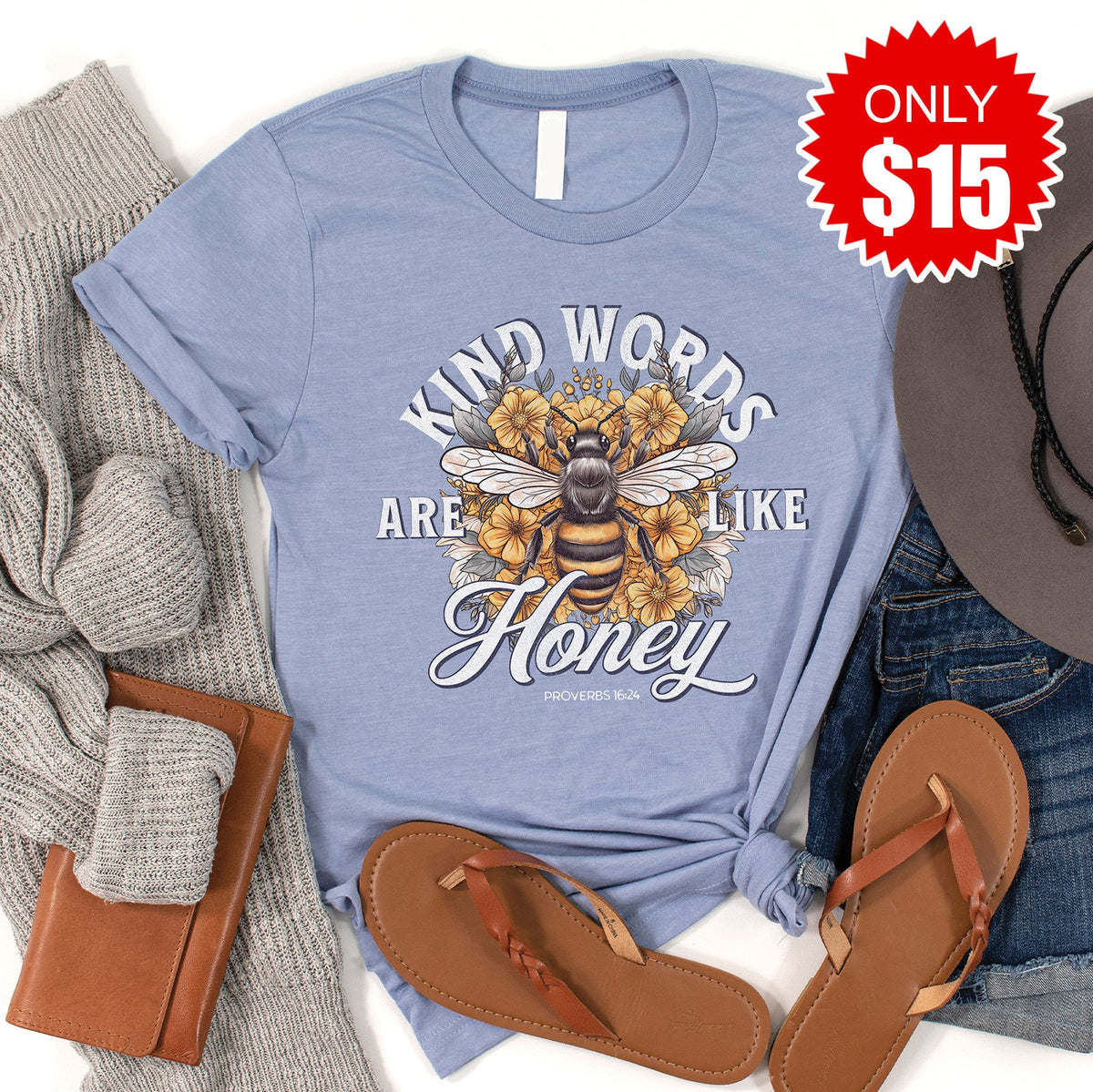 Kind Words Are Like Honey Tee - Heather Blue - 15 product image 1