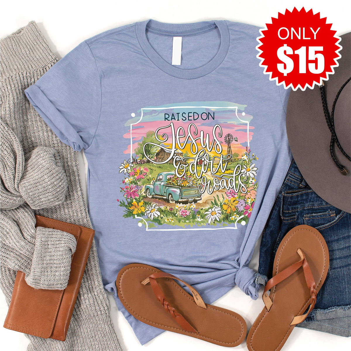 Jesus and Dirt Roads Tee - Heather Blue - 15 product image 1