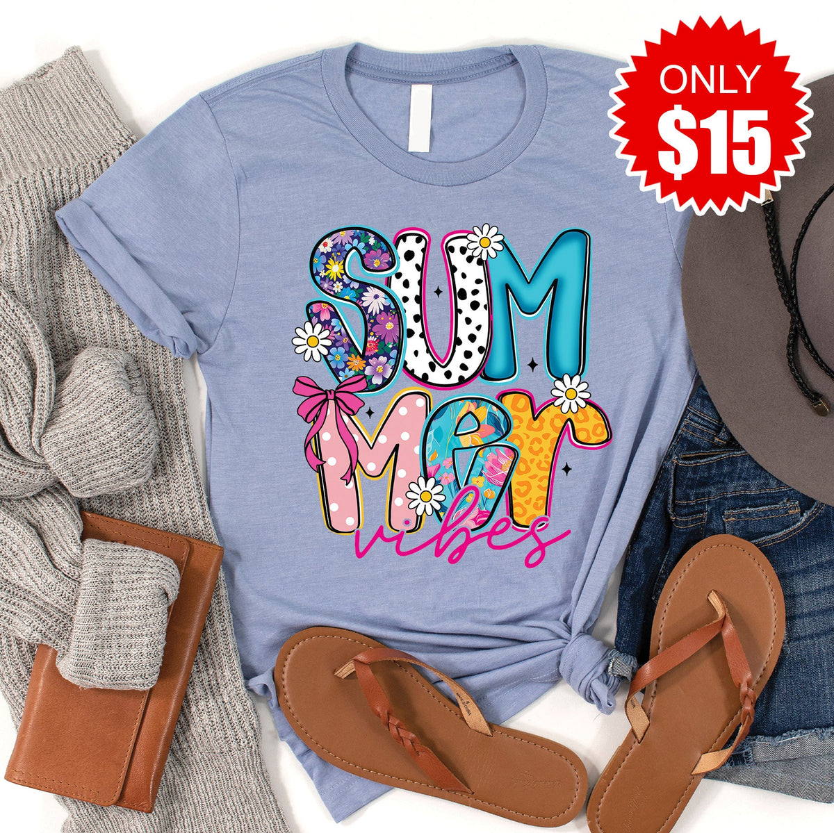 Summer Vibes Tee - Heather Blue - 15 product image 1