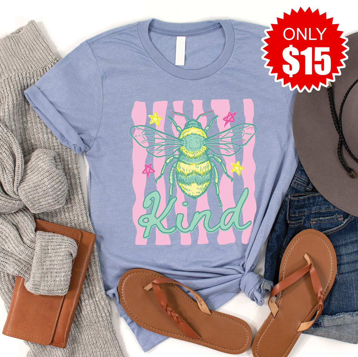 Bee Kind Tee - Heather Blue - 15 product image 1