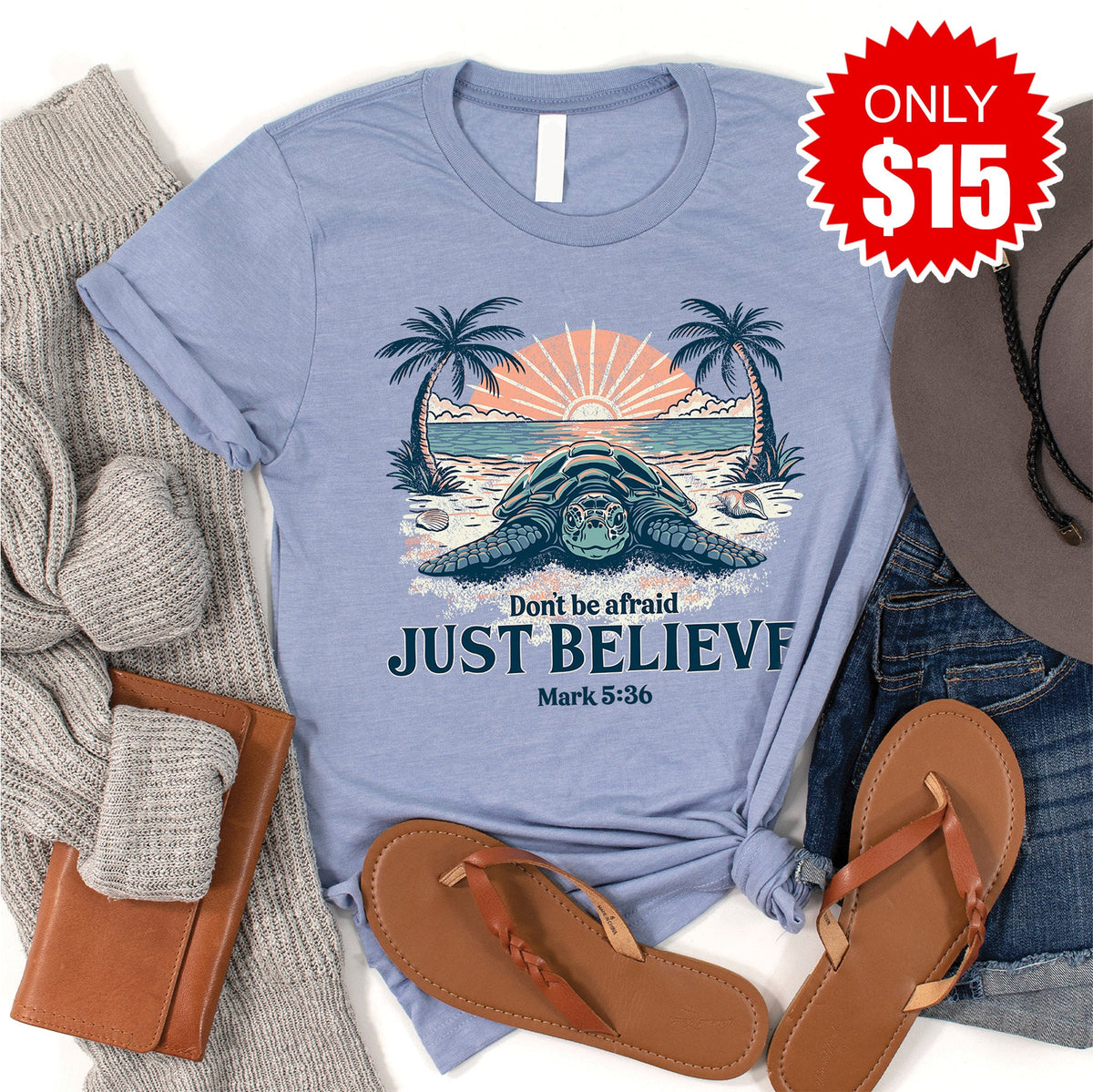 Believe Sea Turtle Tee - Heather Blue - 15 product image 1