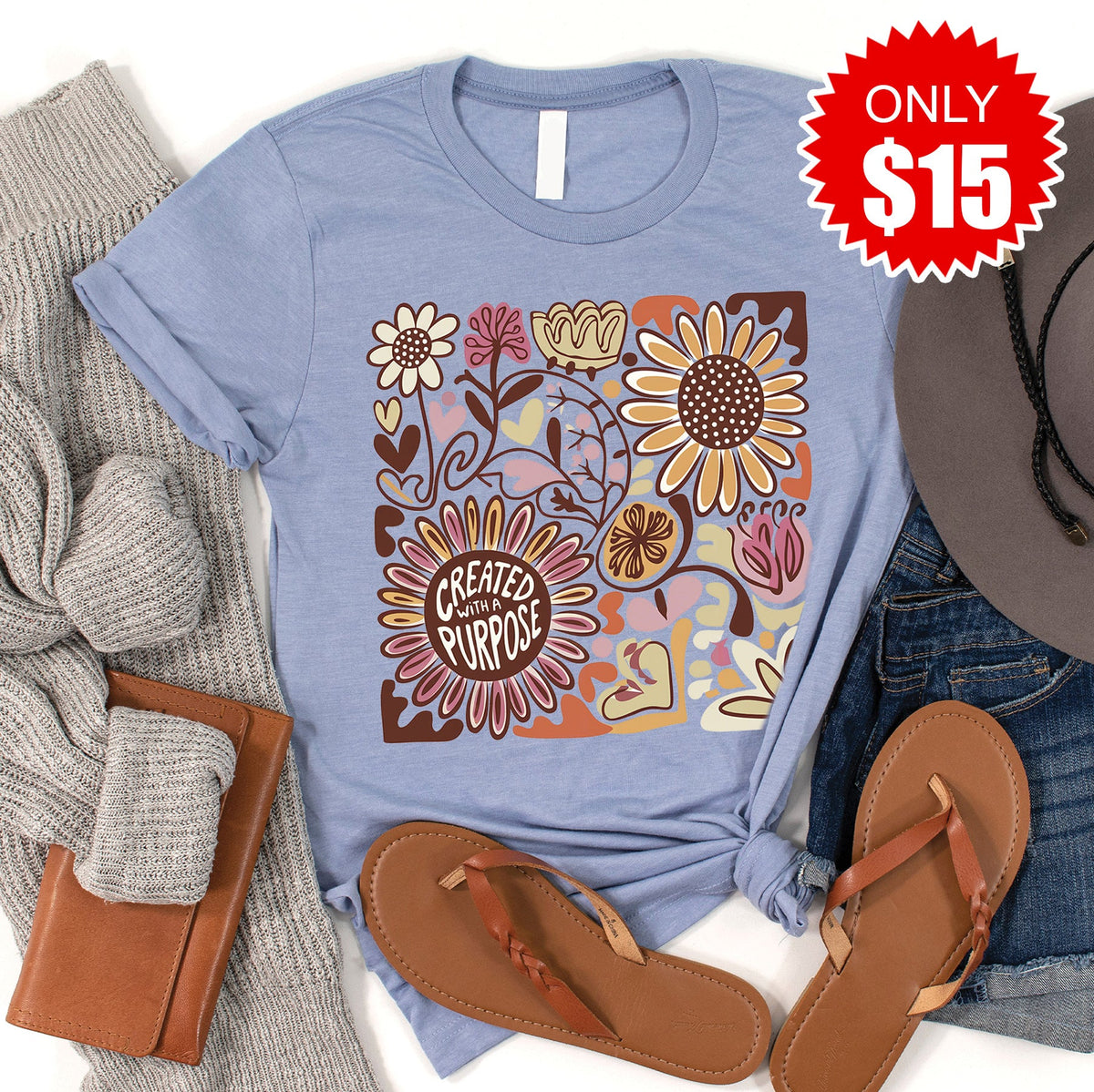 Created with a Purpose Tee - Heather Blue - 15 product image 1