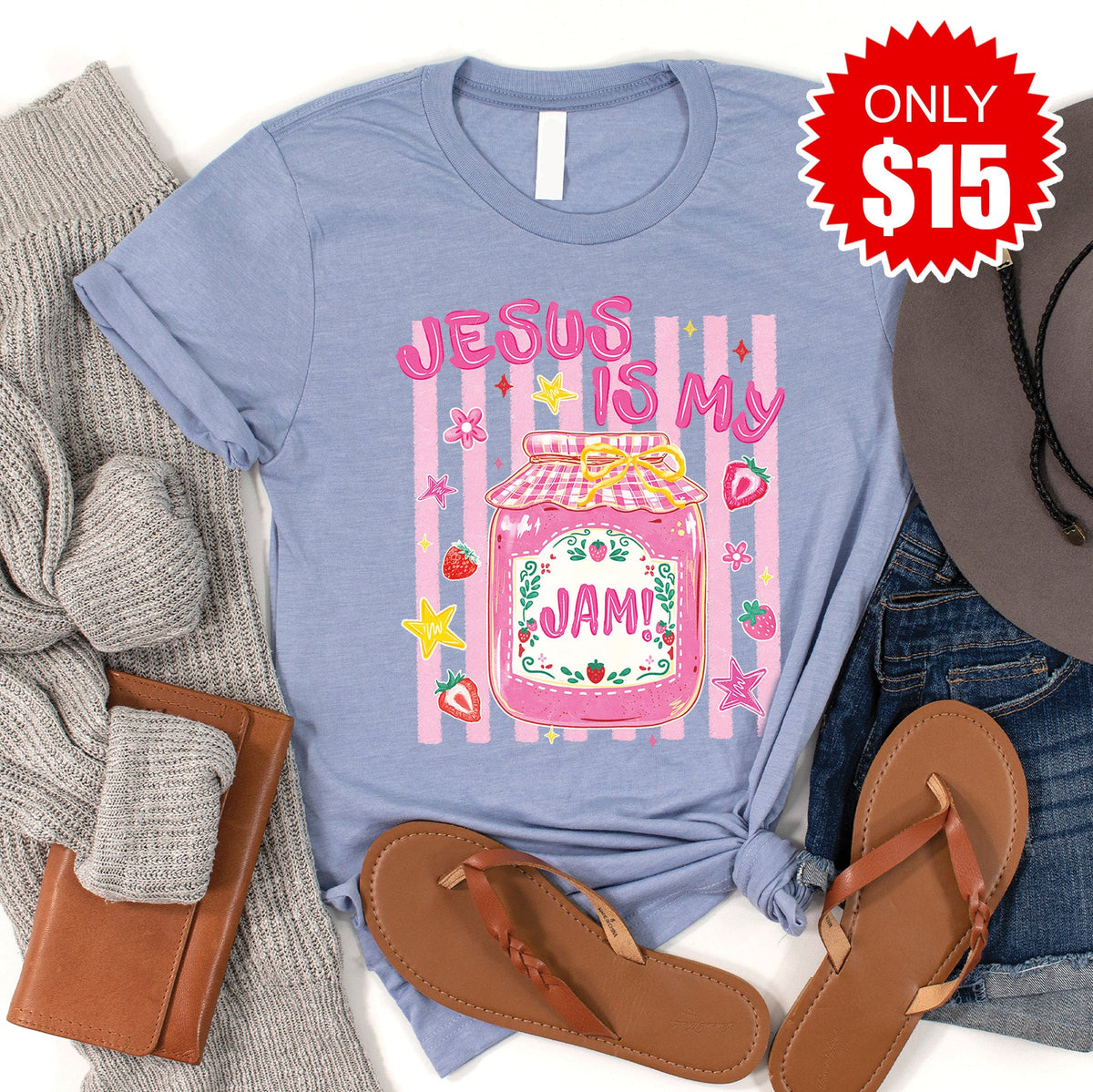 Jesus Is My Jam Tee - Heather Blue - 15 product image 1