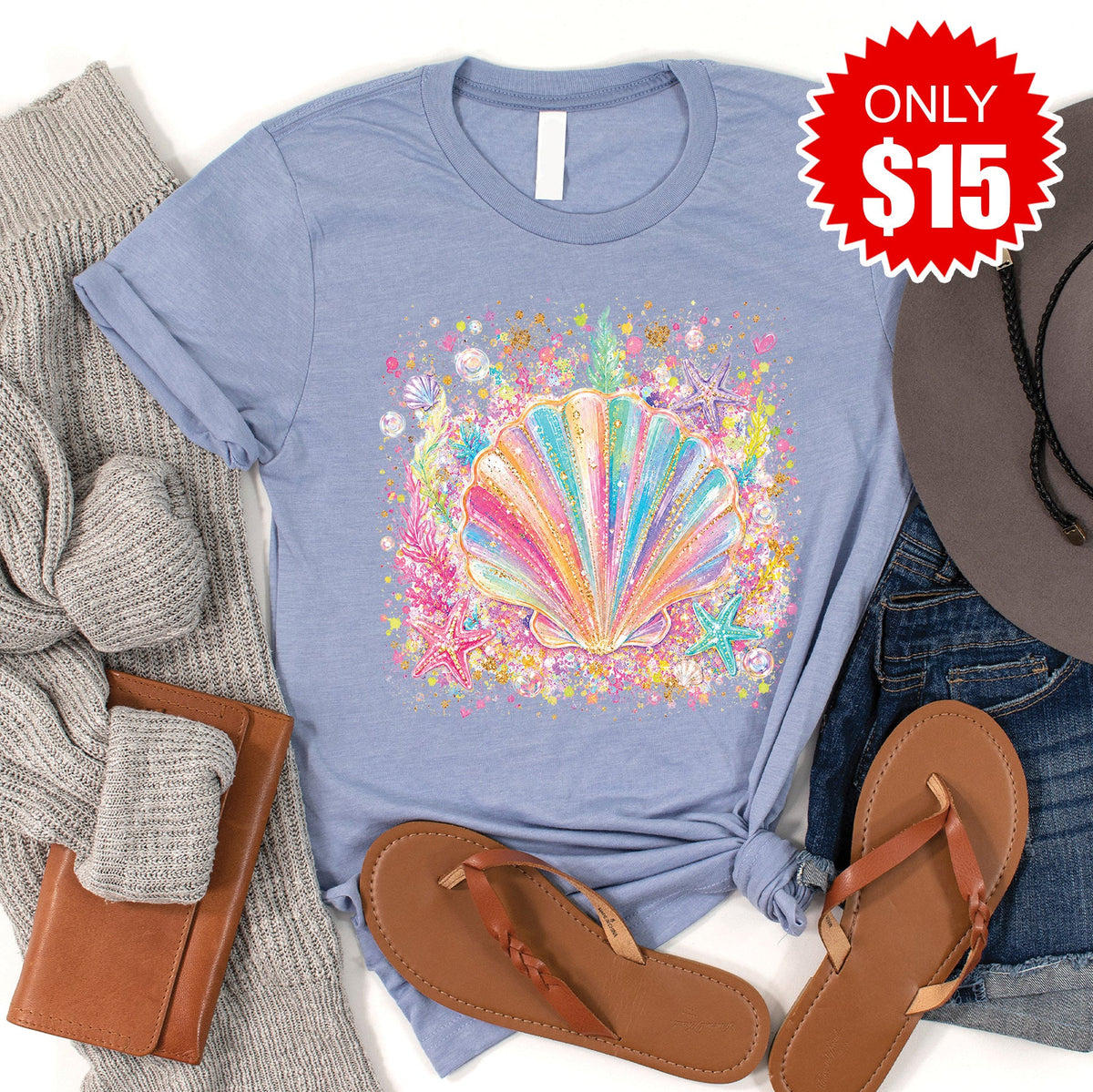 Seashells Tee - Heather Blue - 15 product image 1