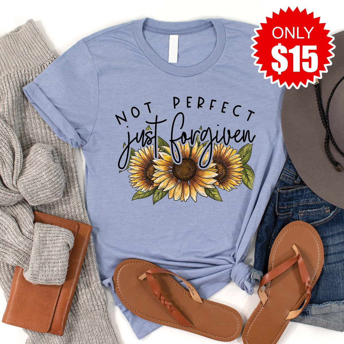 Not Perfect Just Forgiven Tee - Heather Blue - 15 product image 1