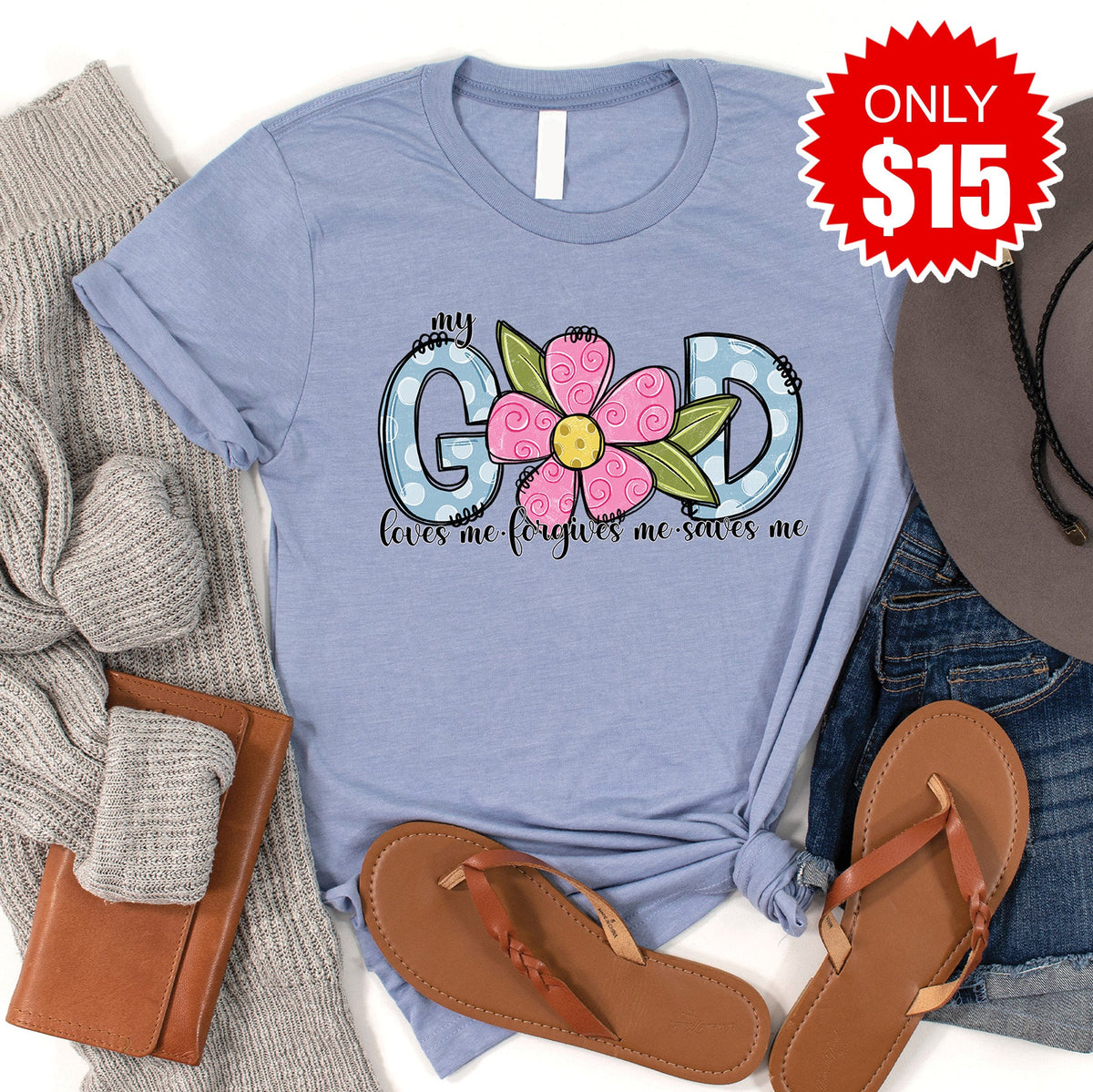 My God Loves Tee - Heather Blue - 15 product image 1