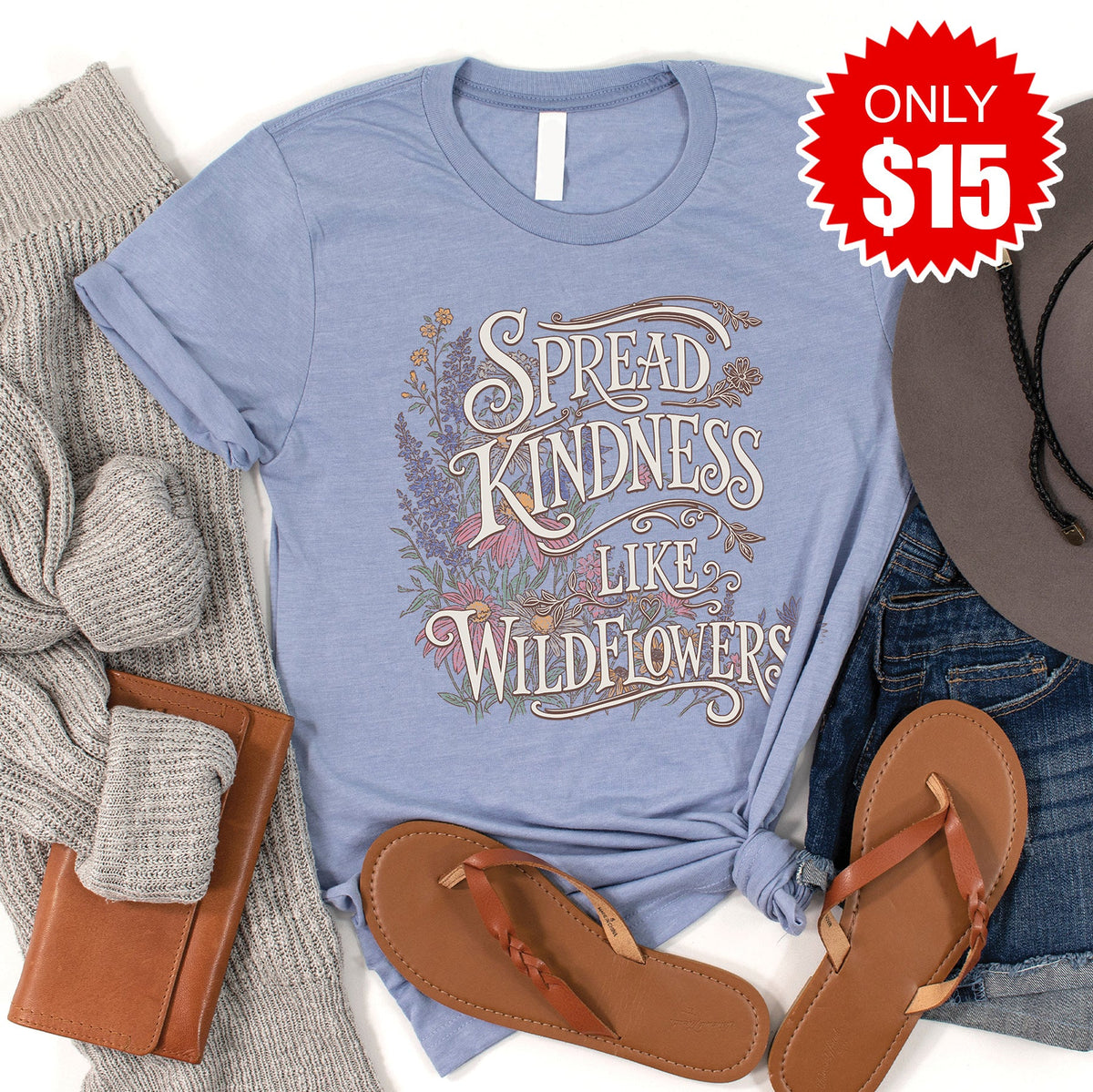 Wildflowers Tee - Heather Blue - 15 product image 1