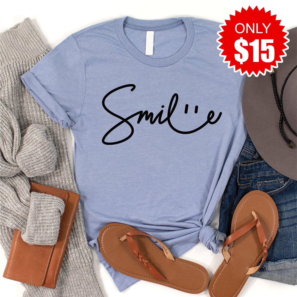 Smile Sign Tee - Heather Blue - 15 product image 1