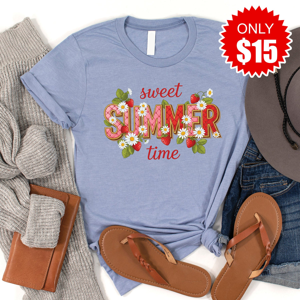 Sweet Summer Time Tee - Heather Blue - 15 product image 1