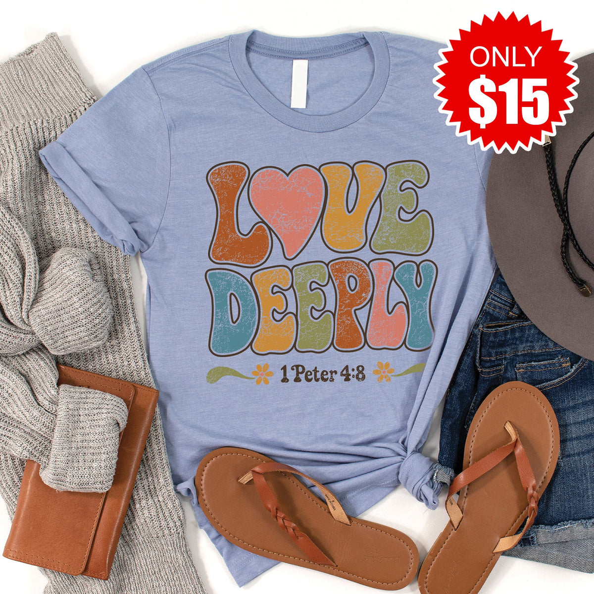Love Deeply Tee - Heather Blue - 15 product image 1